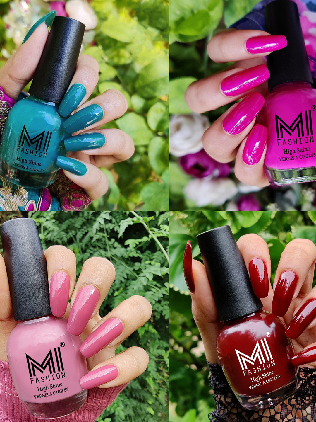 

MI FASHION Set Of 4 High-Shine Long-Lasting Glossy Nail Paint - 15ml each, Maroon