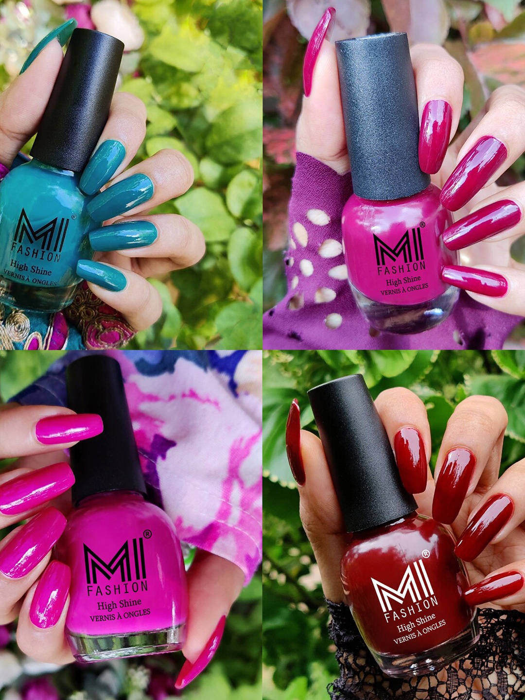 

MI FASHION Set Of 4 High-Shine Long-Lasting Glossy Nail Paint - 15ml each, Maroon
