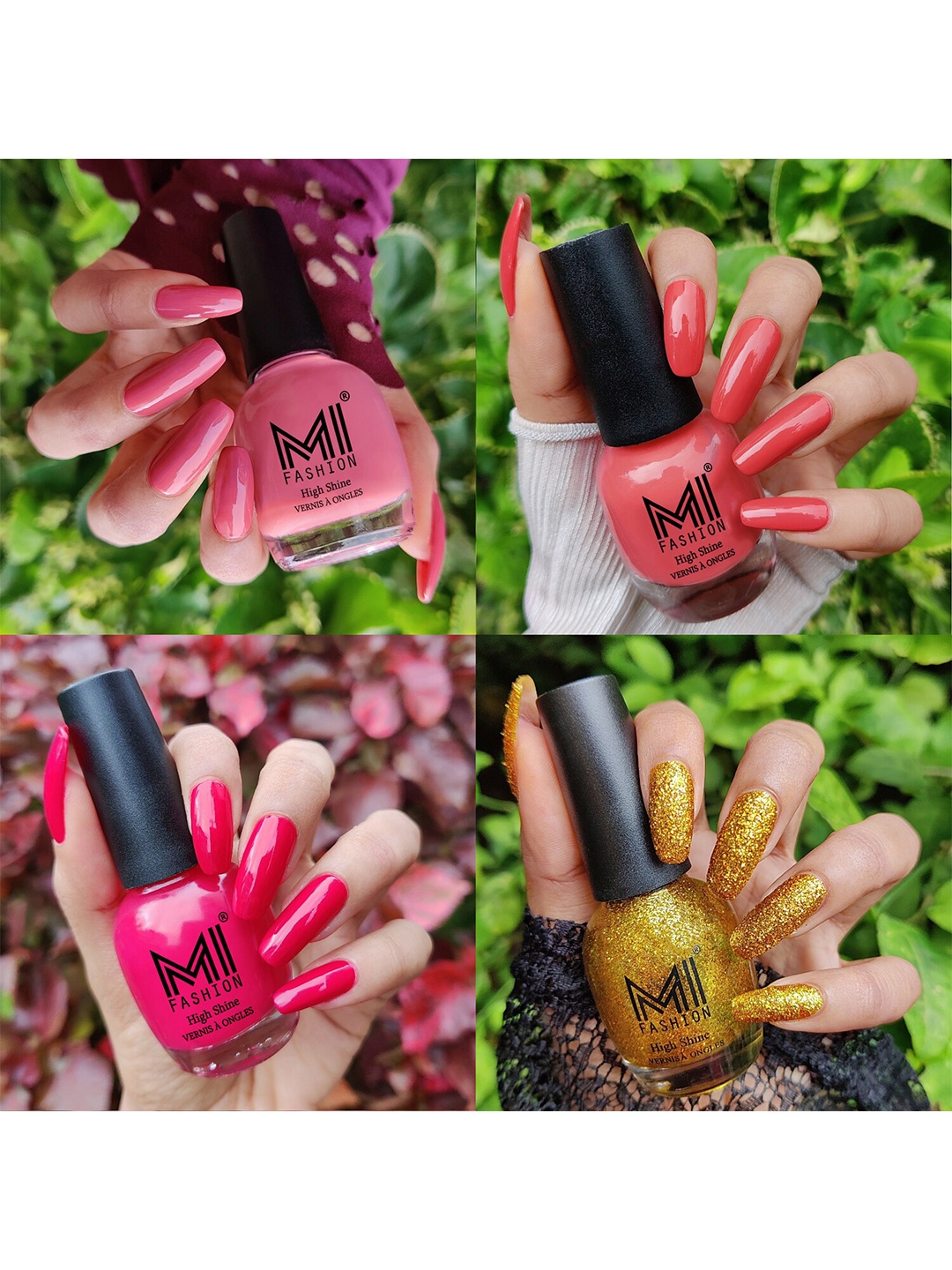 

MI FASHION Set Of 4 High-Shine Long-Lasting Glossy Nail Paint - 15ml each, Pink