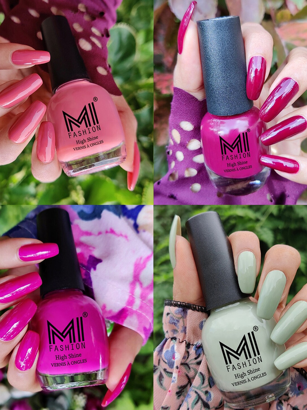 

MI FASHION Set Of 4 High-Shine Long-Lasting Glossy Nail Paint - 15ml each, Green