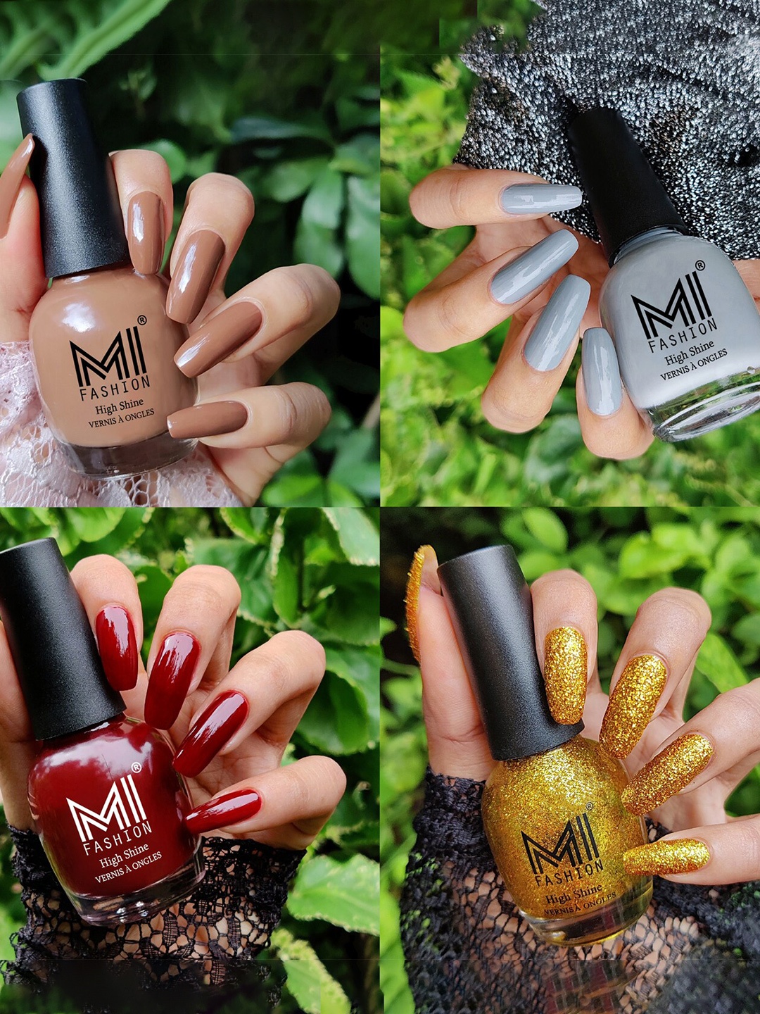 

MI FASHION Set Of 4 High-Shine Long-Lasting Glossy Nail Paint - 15ml each, Grey