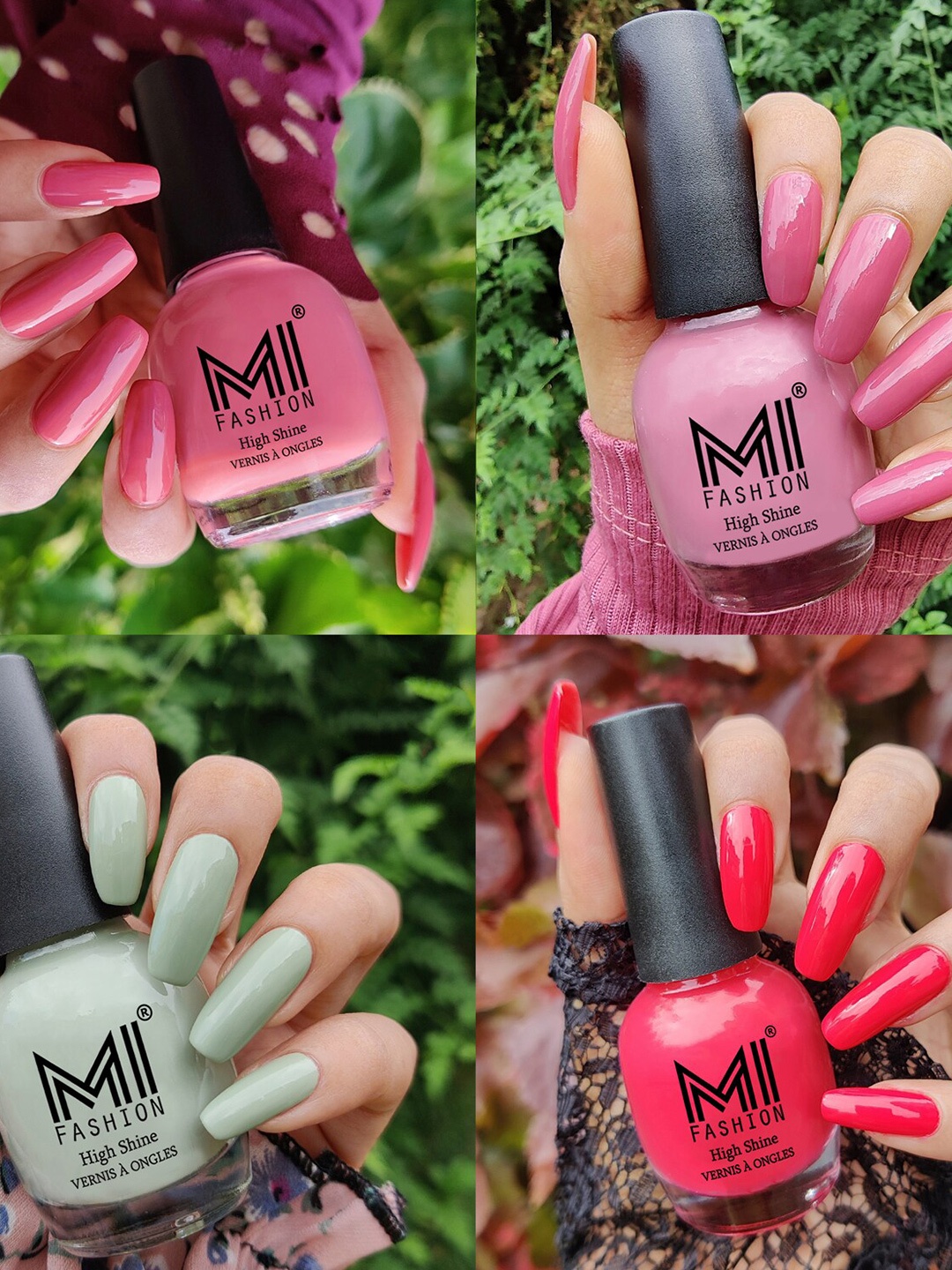

MI FASHION Set Of 4 High-Shine Long-Lasting Glossy Nail Paint - 15ml each, Pink