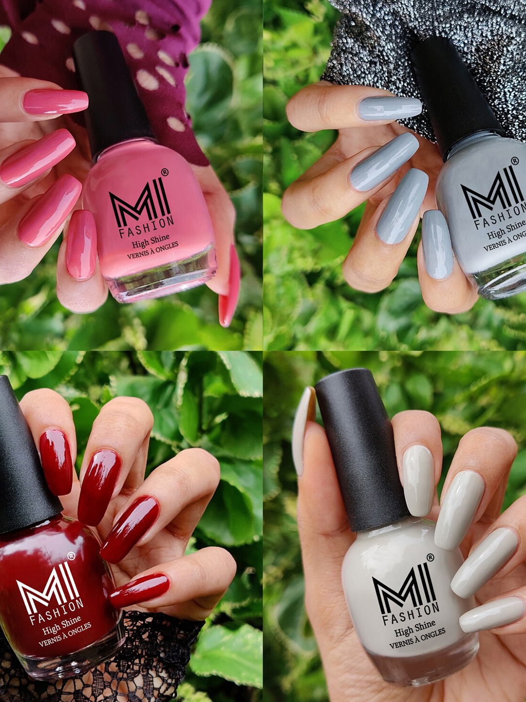 

MI FASHION Set Of 4 High-Shine Long-Lasting Glossy Nail Paint - 15ml each, Maroon