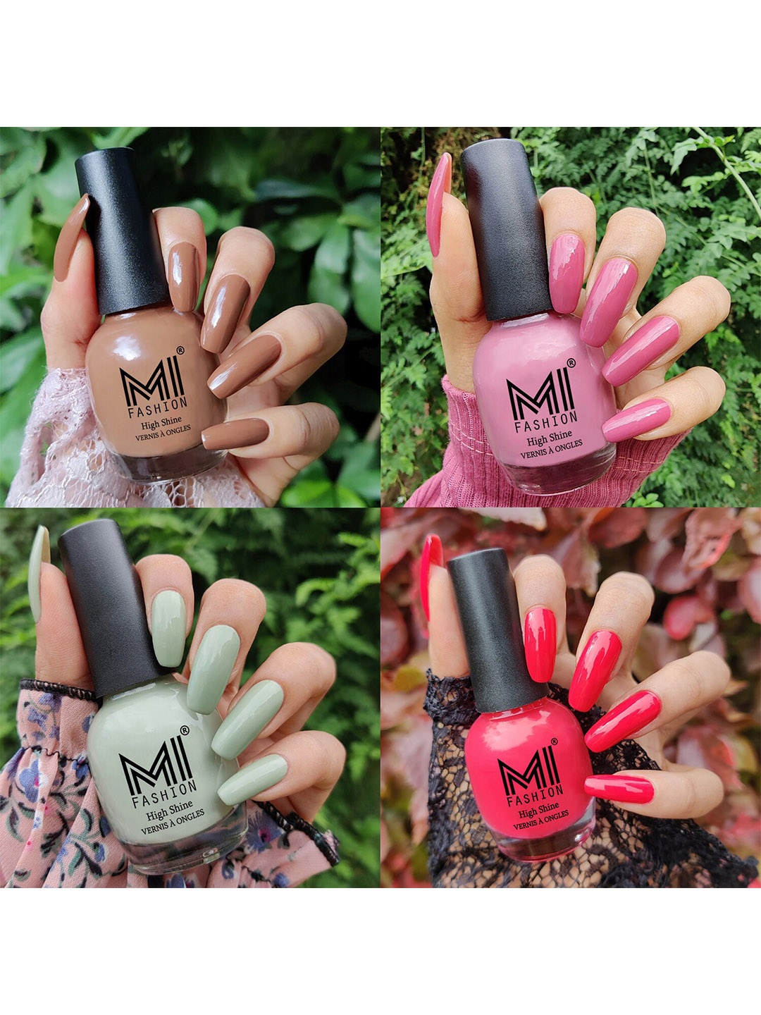 

MI FASHION Set Of 4 High-Shine Long-Lasting Glossy Nail Paint - 15ml each, Pink