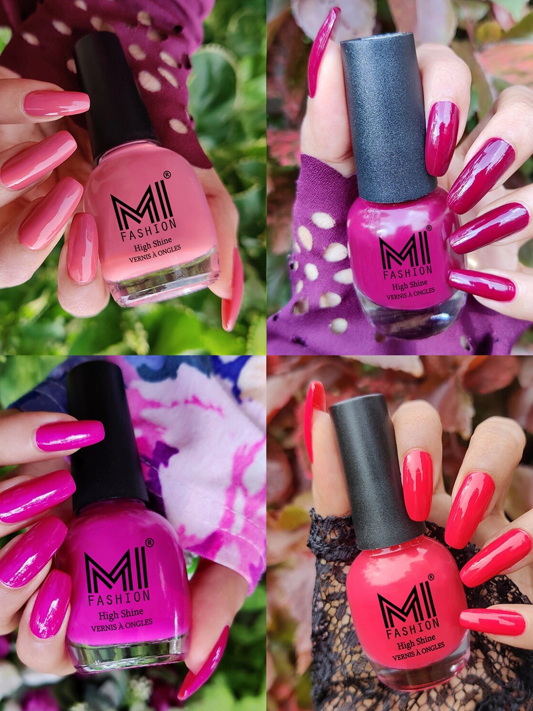 

MI FASHION Set Of 4 High-Shine Long-Lasting Glossy Nail Paint - 15ml each, Pink