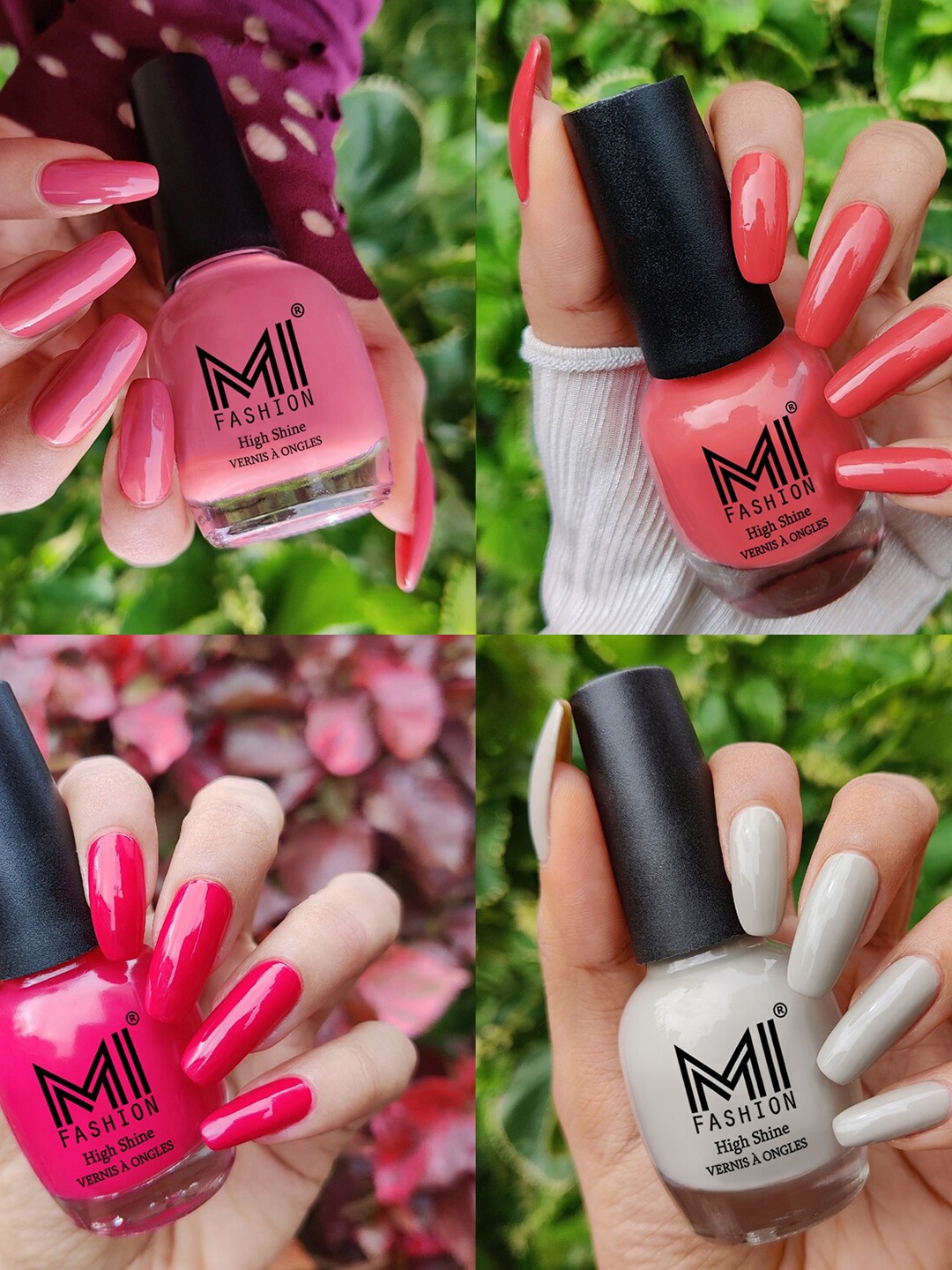 

MI FASHION Set Of 4 High-Shine Long-Lasting Glossy Nail Paint - 15ml each, Pink