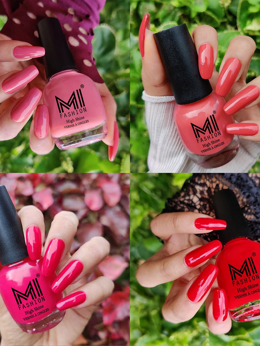 

MI FASHION Set Of 4 High-Shine Long-Lasting Glossy Nail Paint - 15ml each, Red