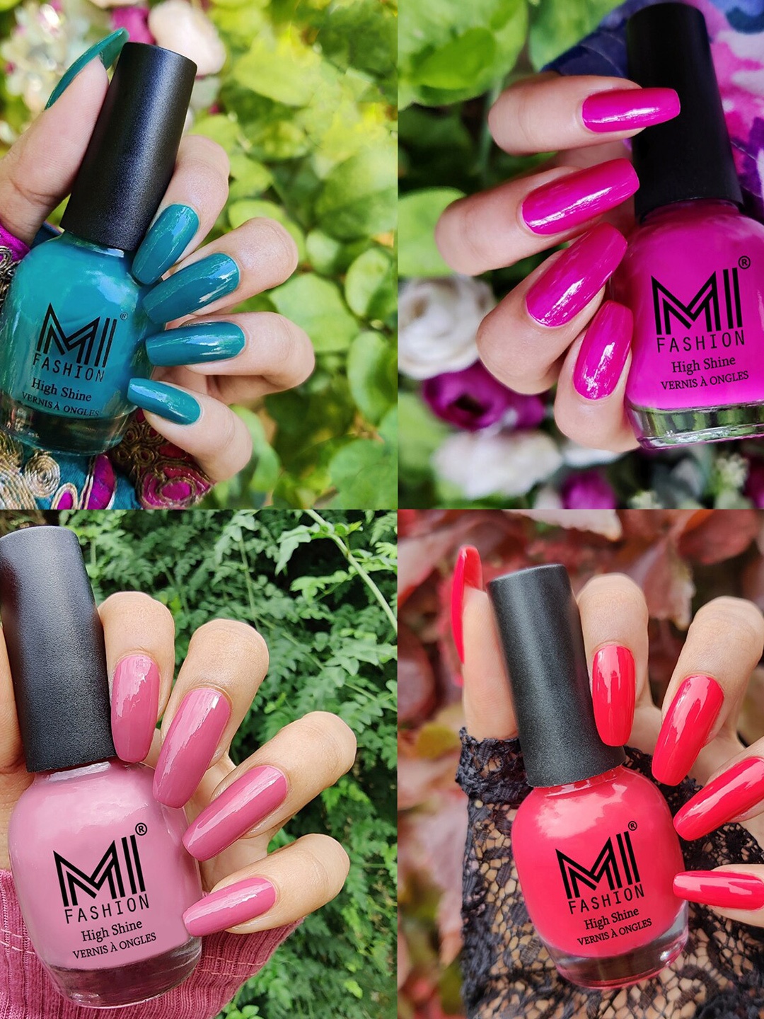 

MI FASHION Set Of 4 High-Shine Long-Lasting Glossy Nail Paint - 15ml each, Pink