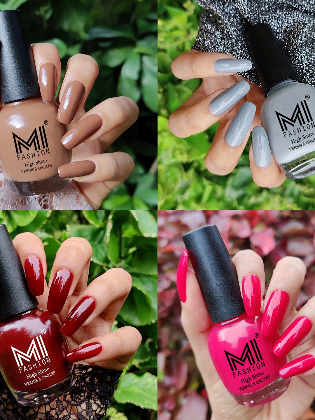 

MI FASHION Set Of 4 High-Shine Long-Lasting Glossy Nail Paint - 15ml each, Maroon