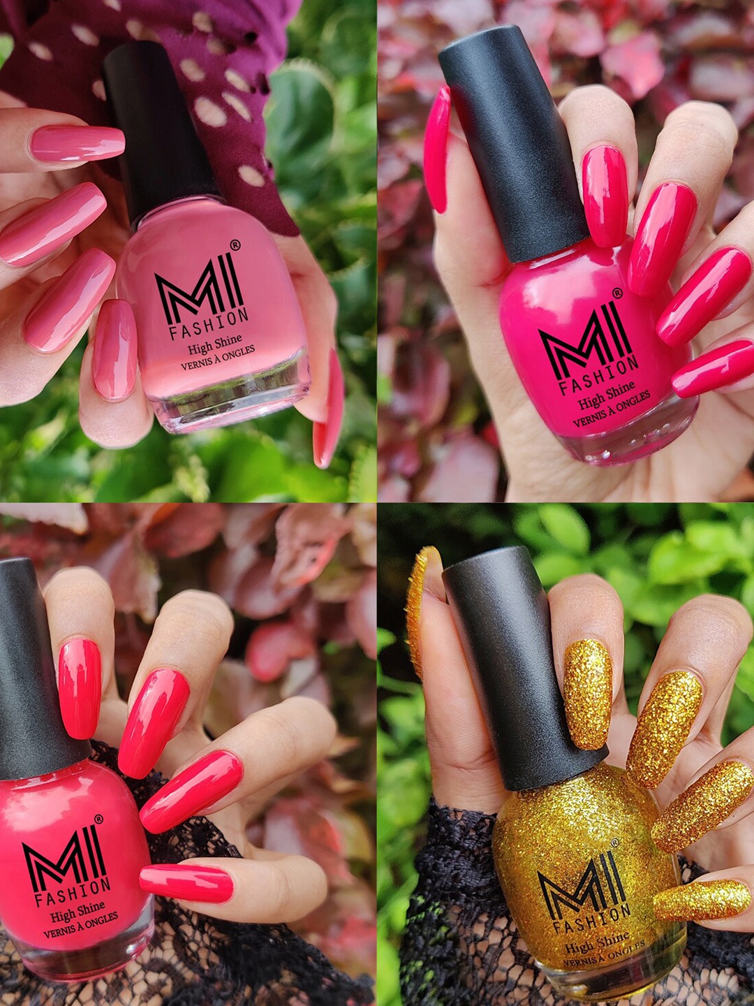 

MI FASHION Set Of 4 High-Shine Long-Lasting Glossy Nail Paint - 15ml each, Pink