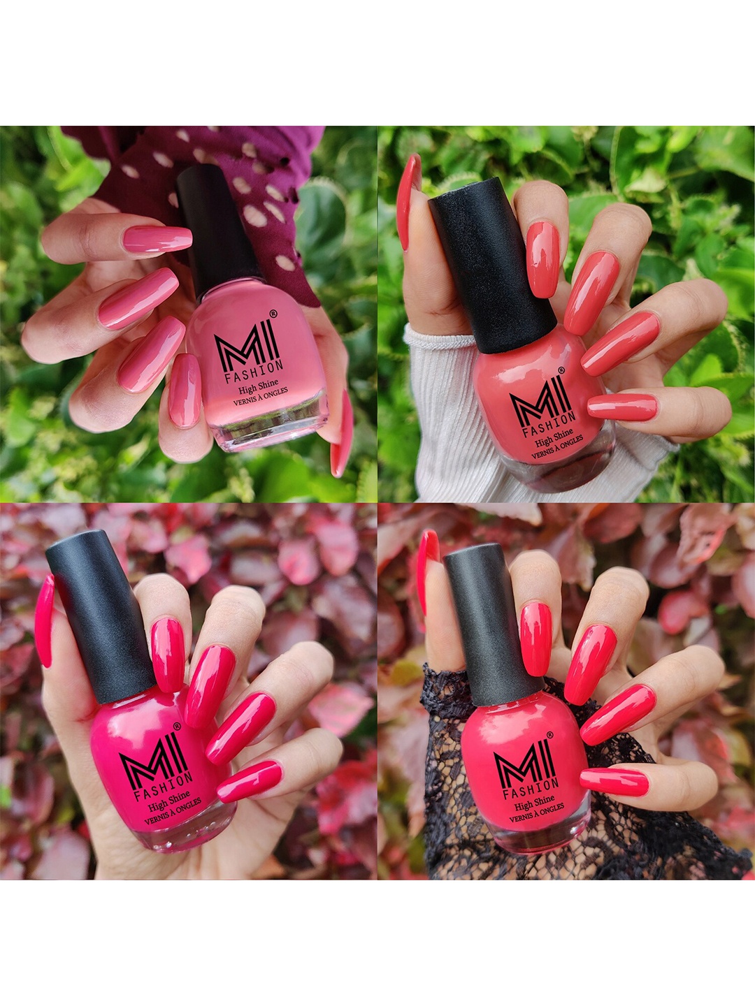 

MI FASHION Set Of 4 High-Shine Long-Lasting Glossy Nail Paint - 15ml each, Pink