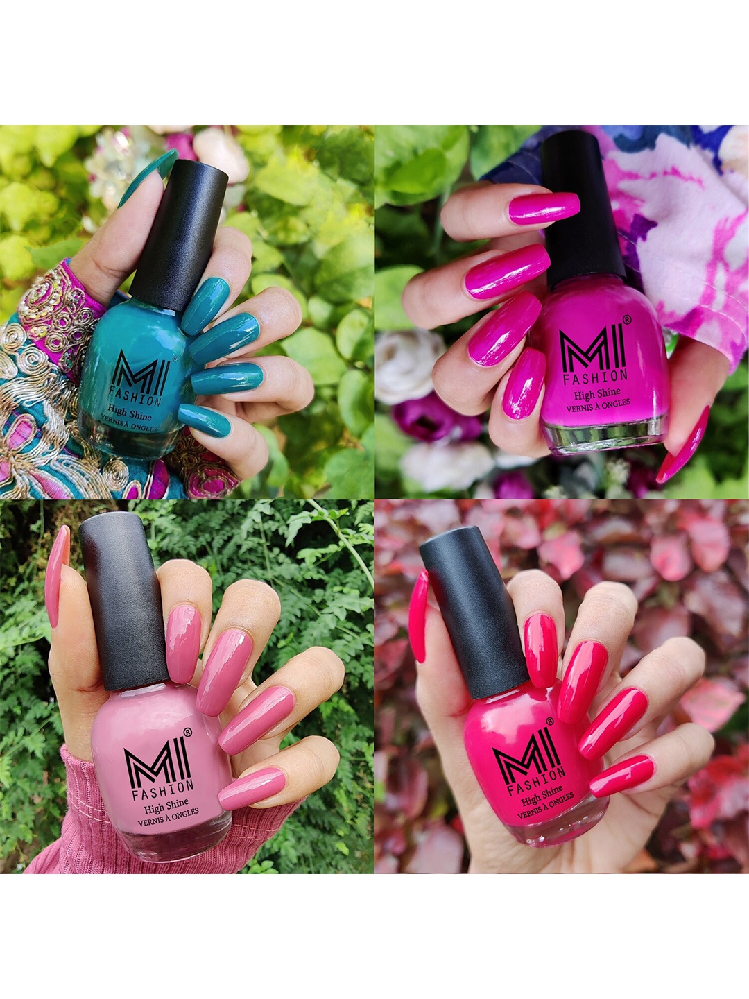 

MI FASHION Set Of 4 High-Shine Long-Lasting Glossy Nail Paint - 15ml each, Green