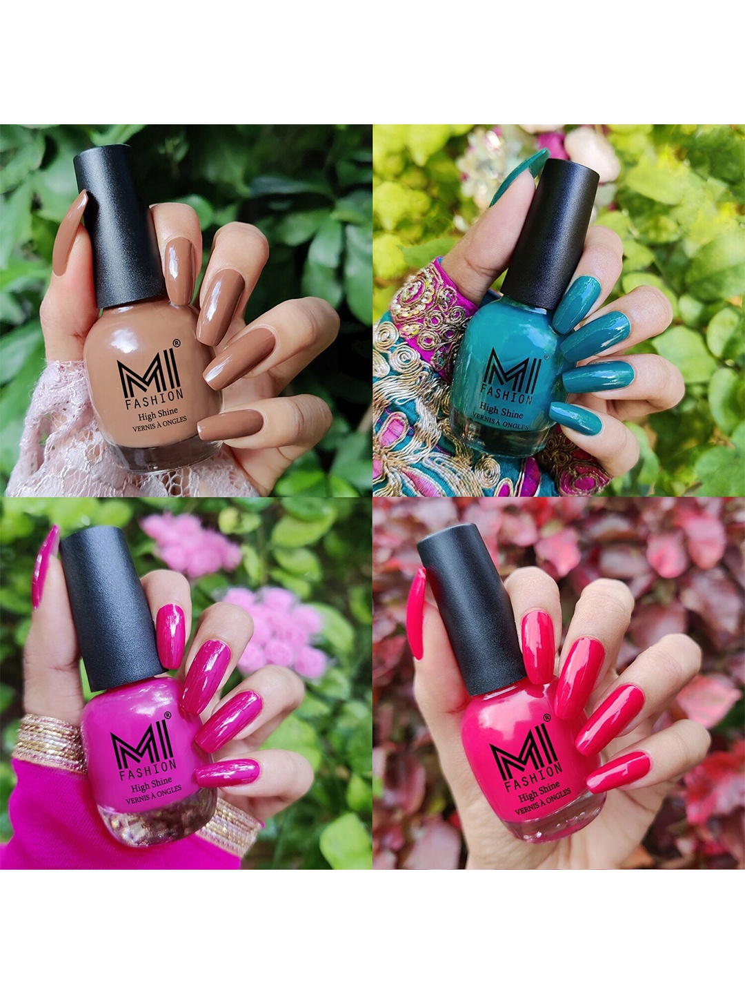 

MI FASHION Set Of 4 High-Shine Long-Lasting Glossy Nail Paint - 15ml each, Pink