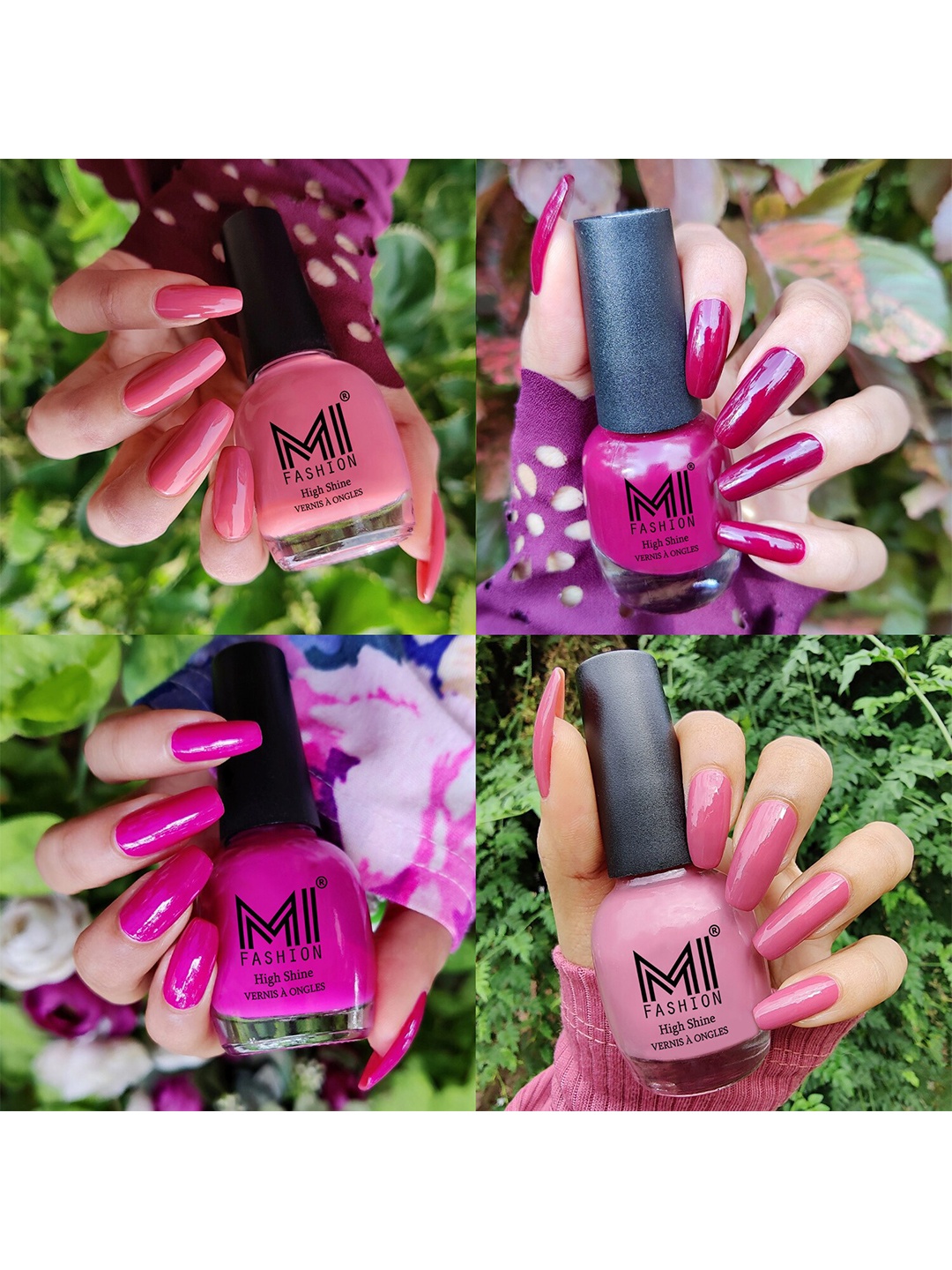 

MI FASHION Set of 4 High Shine Vernis A Ongles Nail Polish 15ml Each - 23, 34, 35, 39, Pink