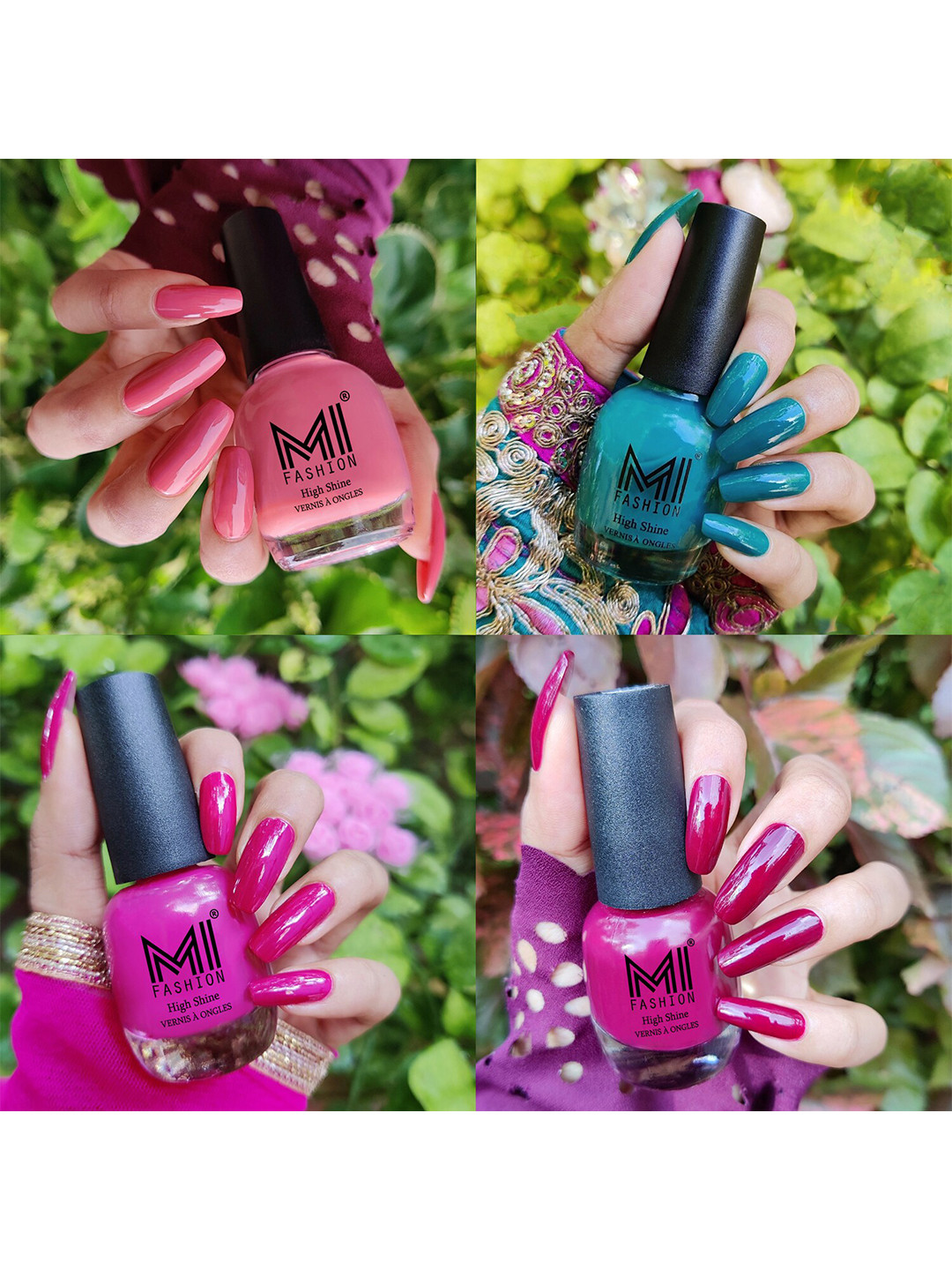

MI FASHION Set Of 4 High Shine Long Lasting Glossy Nail Paints - 15ml Each, Pink