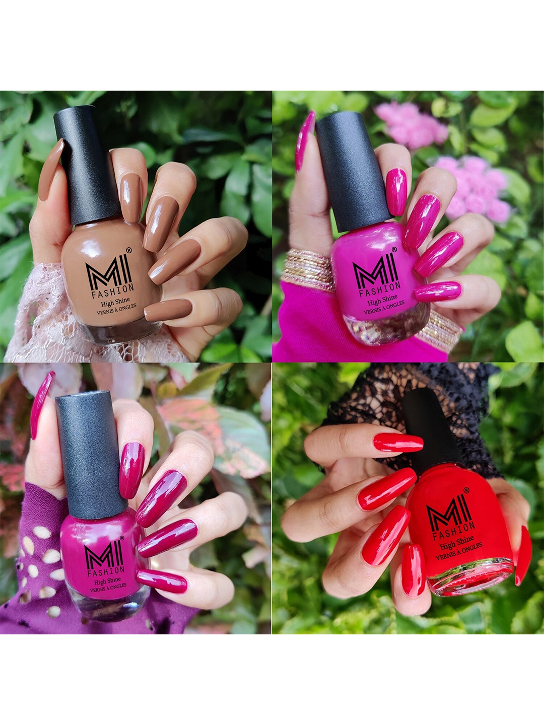 

MI FASHION Set Of 4 High Shine Long Lasting Glossy Nail Paints - 15ml Each, Red