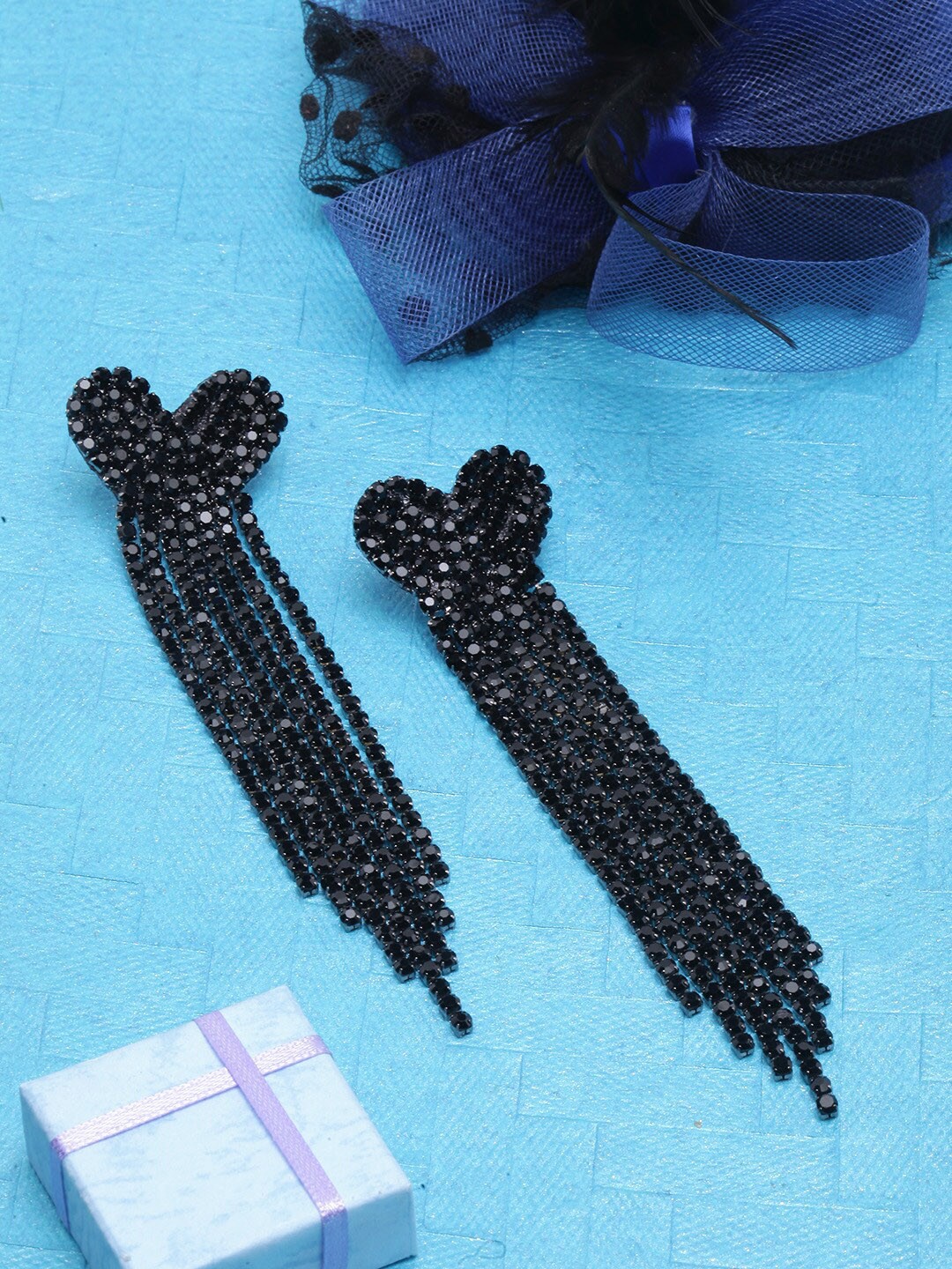 

DressBerry Contemporary Rhinestone Studded Drop Earrings, Black
