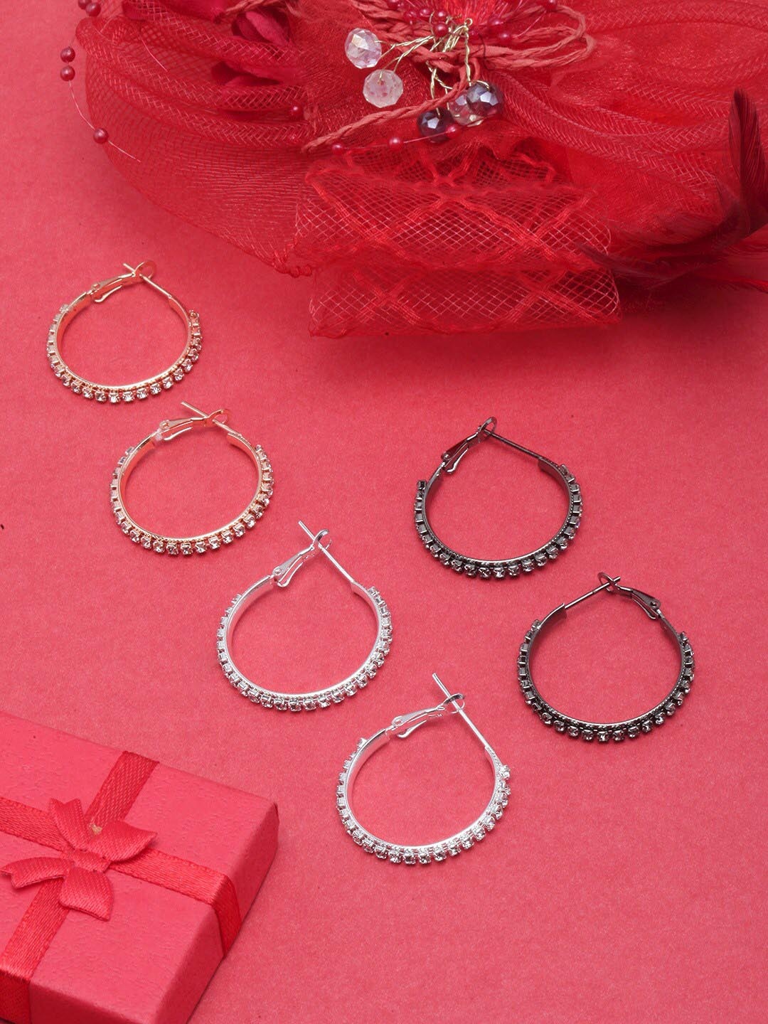 

DressBerry Set Of 3 Rose Gold-plated Contemporary Hoop Earrings