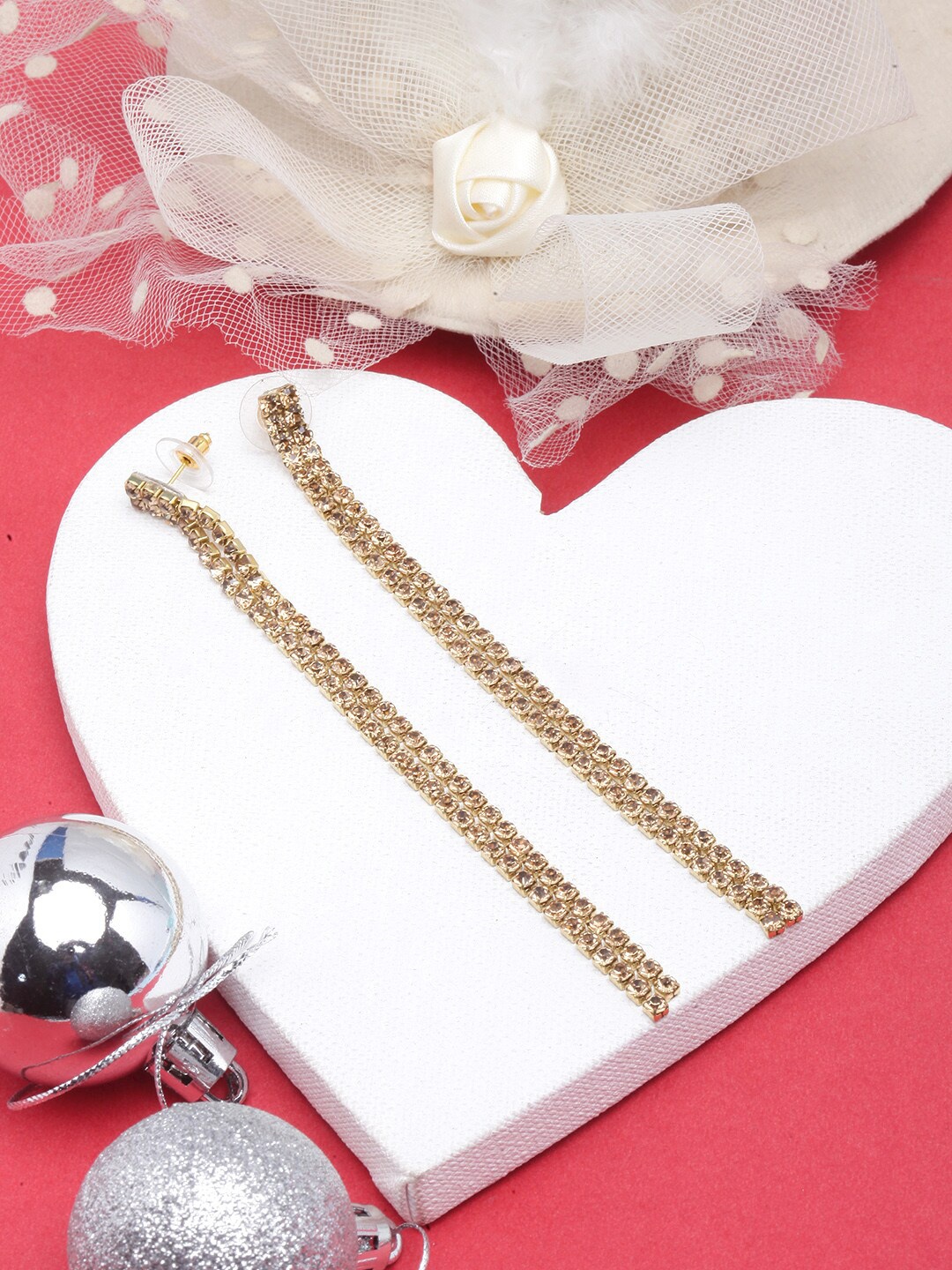 

DressBerry Gold Plated Contemporary Rhinestone Tasselled Drop Earrings