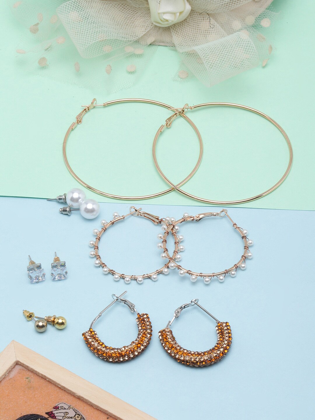 

DressBerry Set Of 6 Gold-Plated Contemporary Hoop Earrings, White