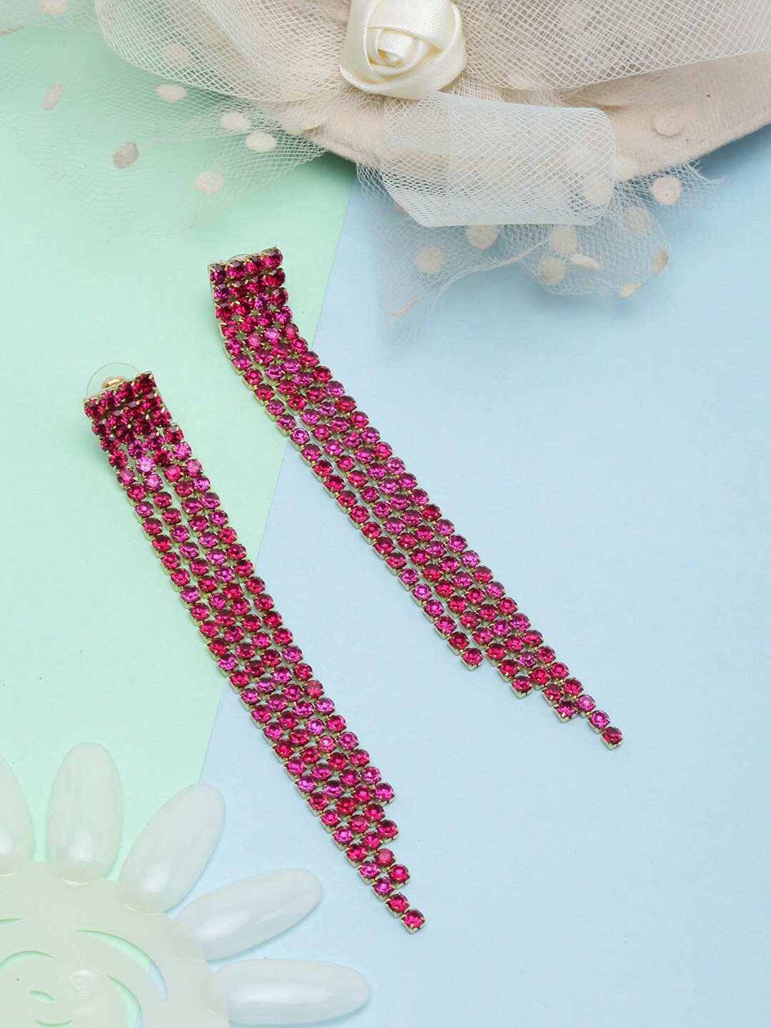 

DressBerry Gold-Plated Contemporary Drop Earrings, Pink