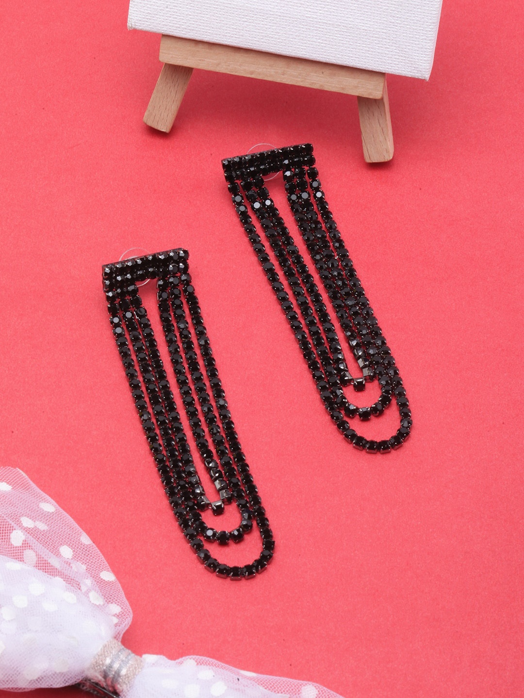 

DressBerry Gold Plated Contemporary Drop Earrings, Black