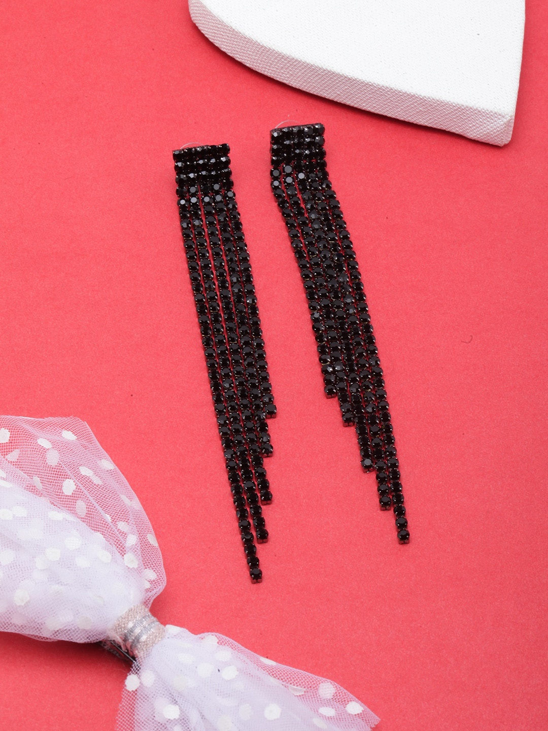 

DressBerry Contemporary Tasselled Rhinestone Studded Drop Earrings, Black