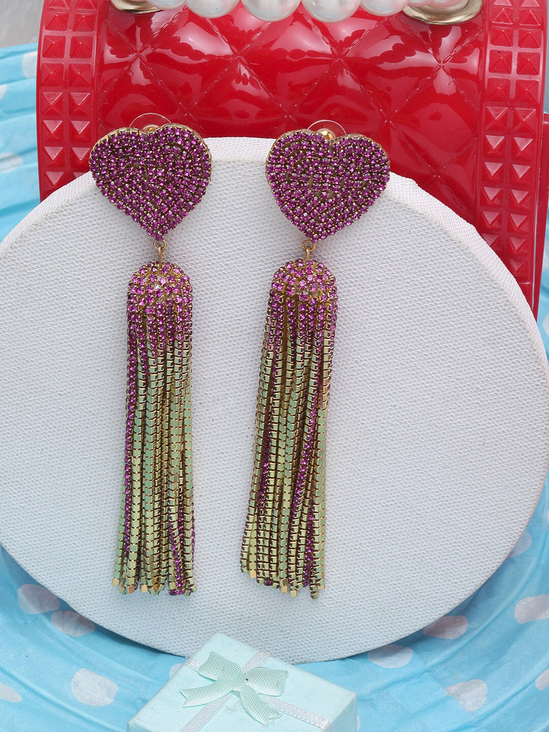 

DressBerry Gold Plated Tasselled Contemporary Rhinestone Studded Drop Earrings
