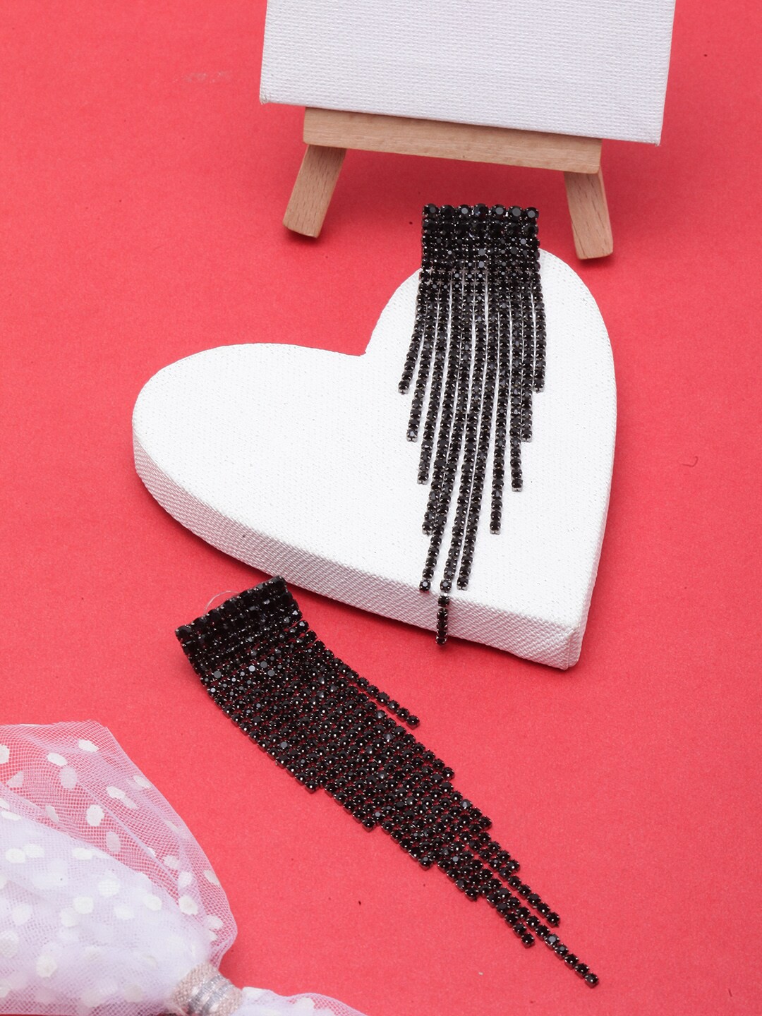 

DressBerry Rhinestone Studded Contemporary Drop Earrings, Black
