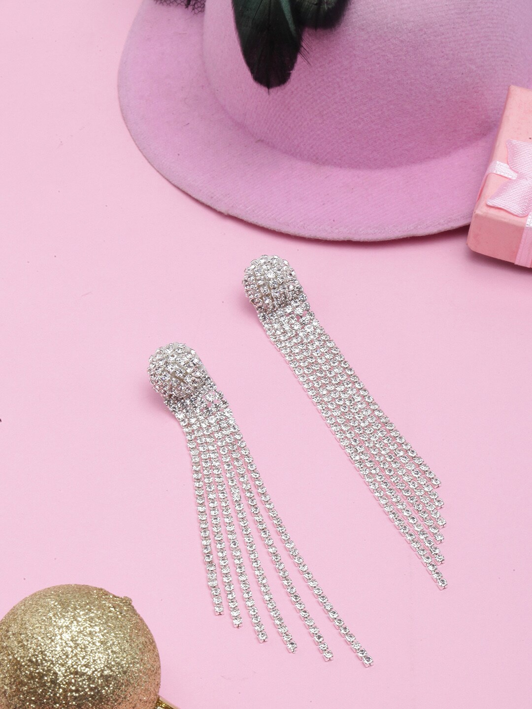 

DressBerry Silver-Plated Rhinestone Studded Contemporary Drop Earrings
