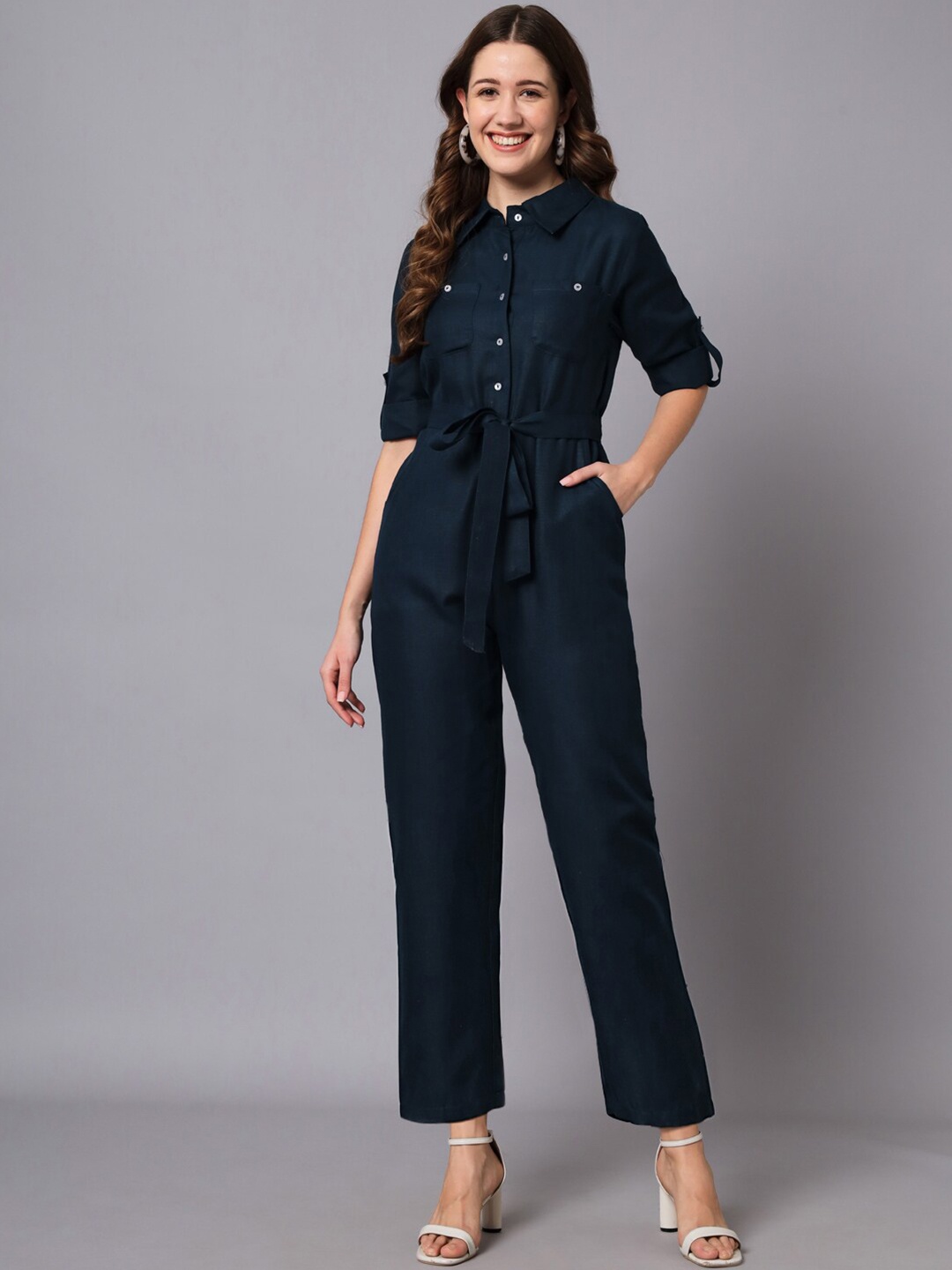 

The Dry State Waist Tie-Up Basic Jumpsuit, Teal