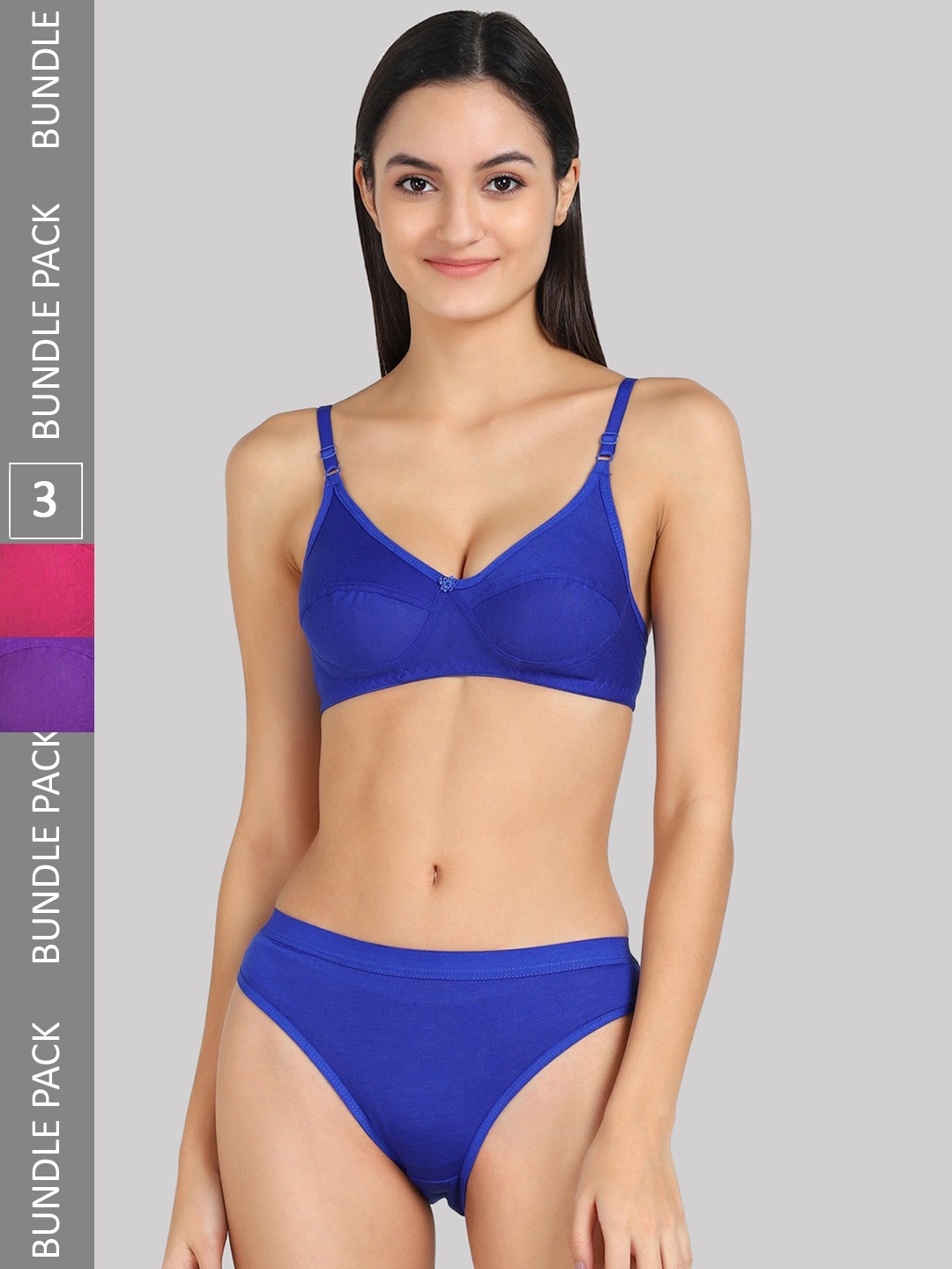

AROUSY Pack Of 3 Mid-Rise Non-Padded Cotton Lingerie Set, Blue