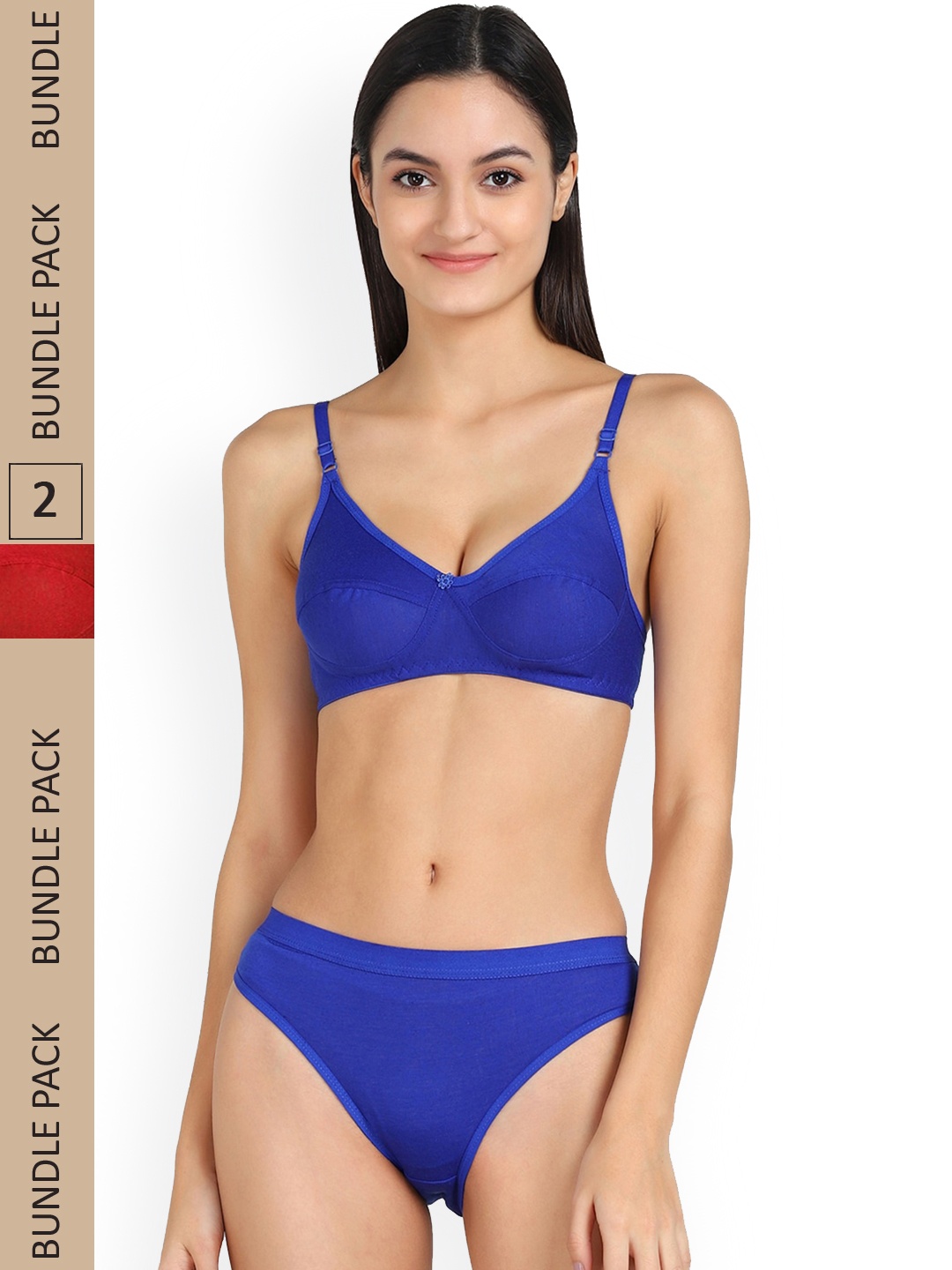 

AROUSY Pack Of 2 Non Padded Non Wired Mid-Rise Cotton Lingerie Set, Multi