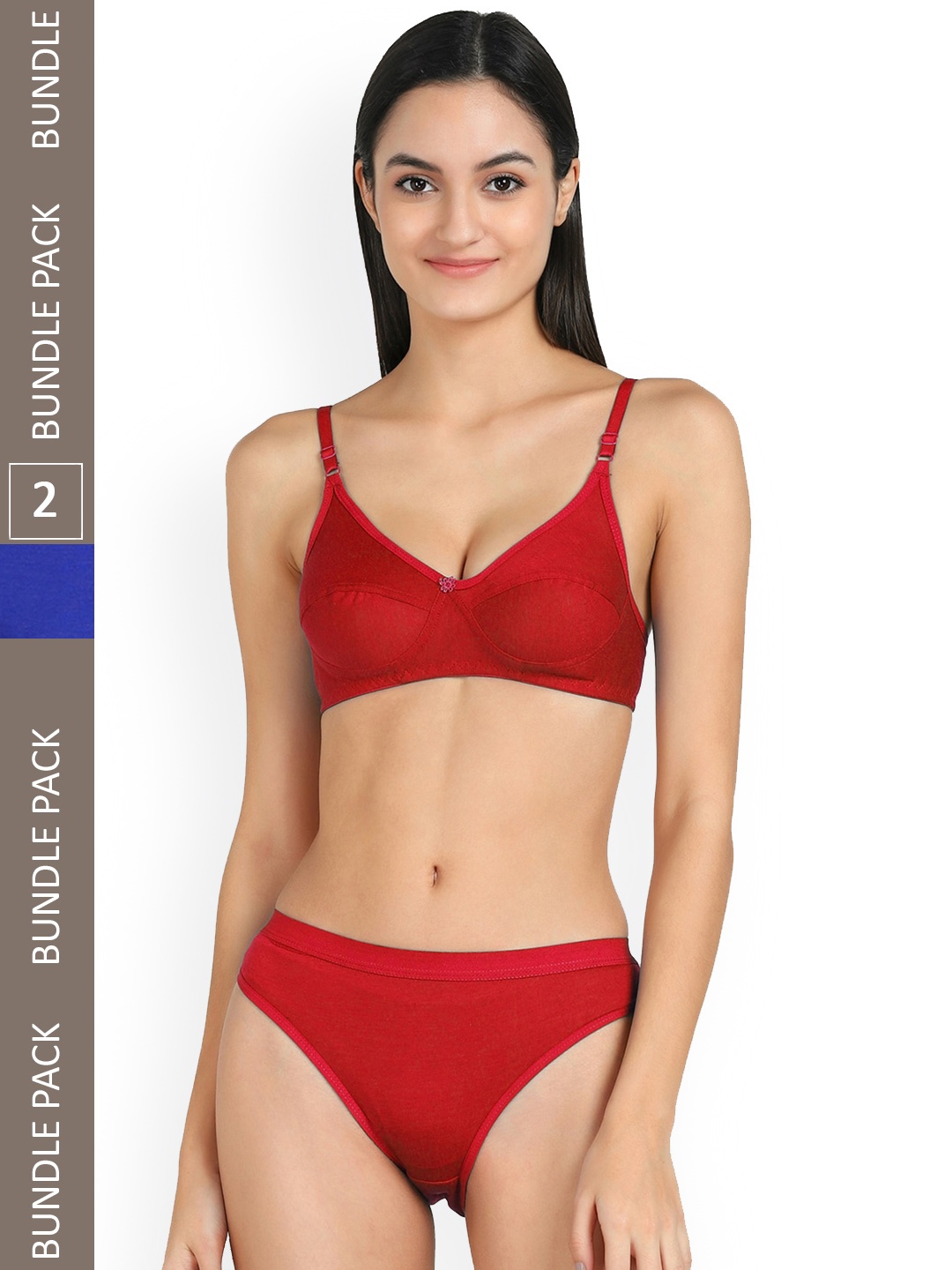AROUSY Pack Of 2 Non Padded Non-Wired Cotton Lingerie Set, Red