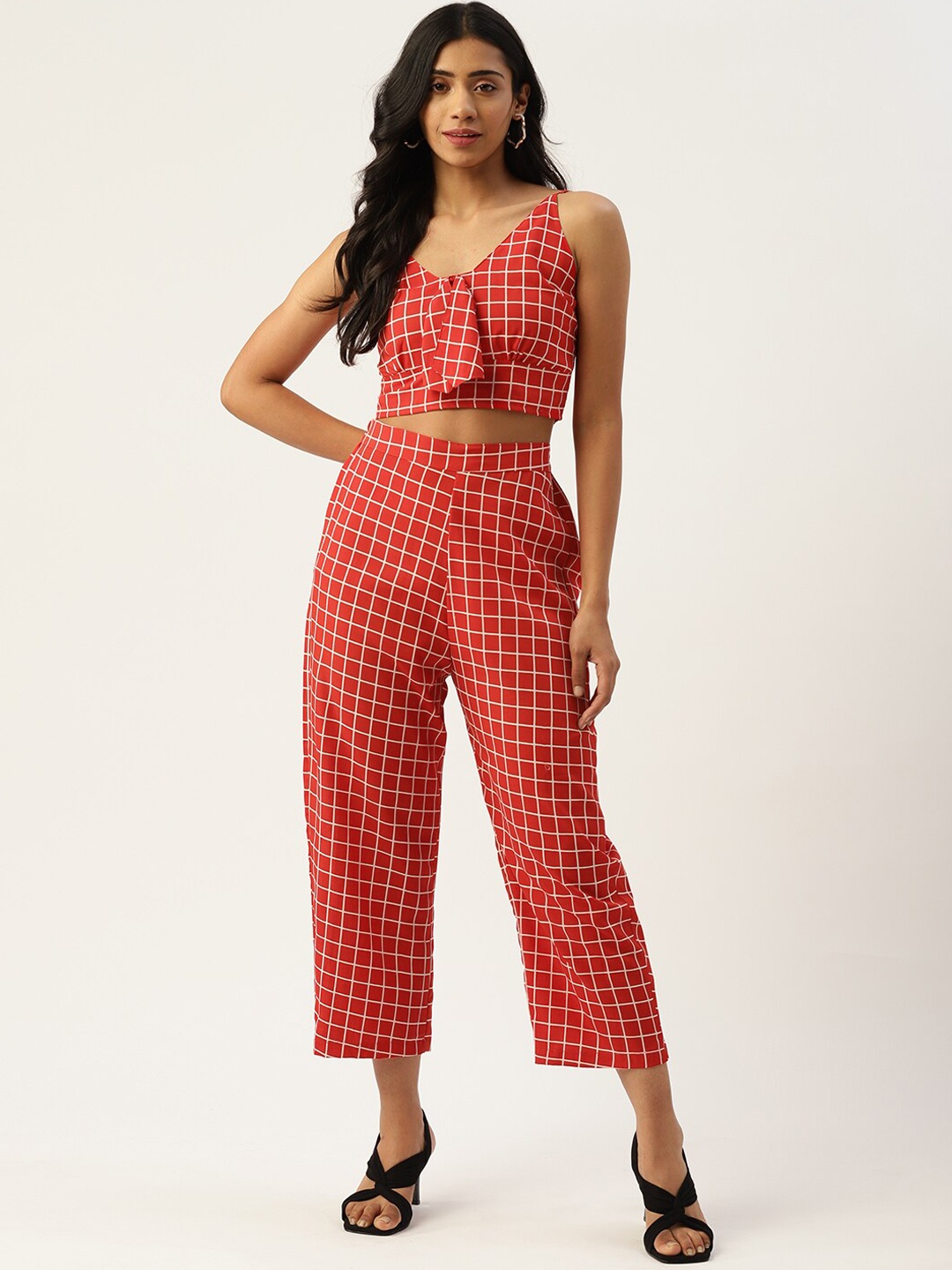 

Sleek Italia Checked Top & Trouser Co-Ord, Red