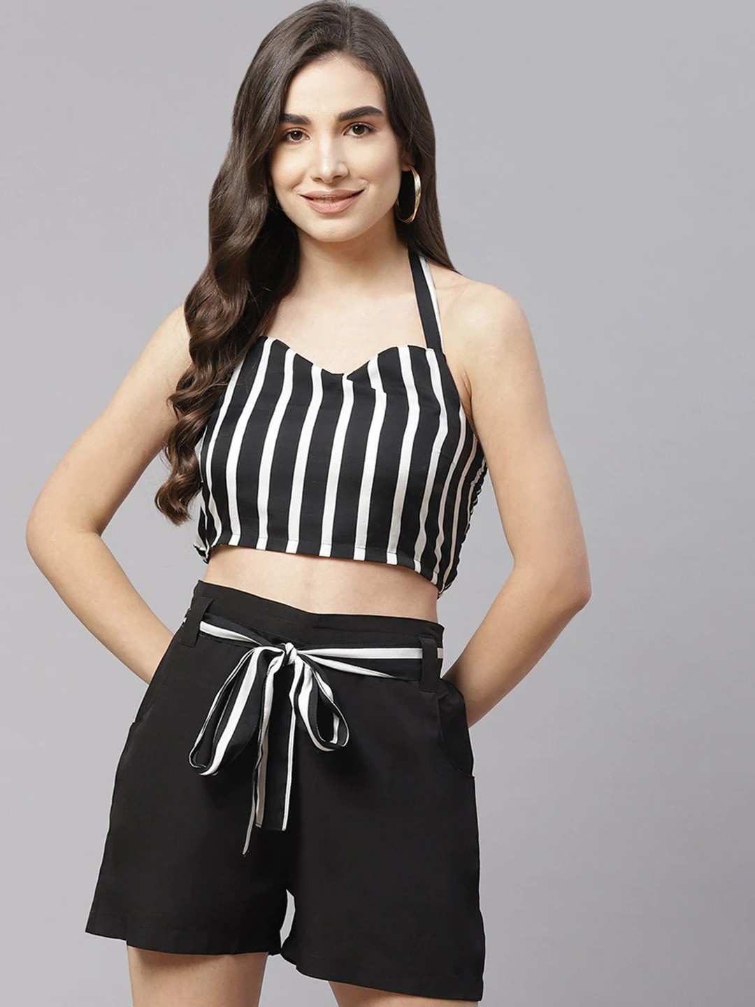 

Sleek Italia Striped Top & Shorts Co-Ord, Black