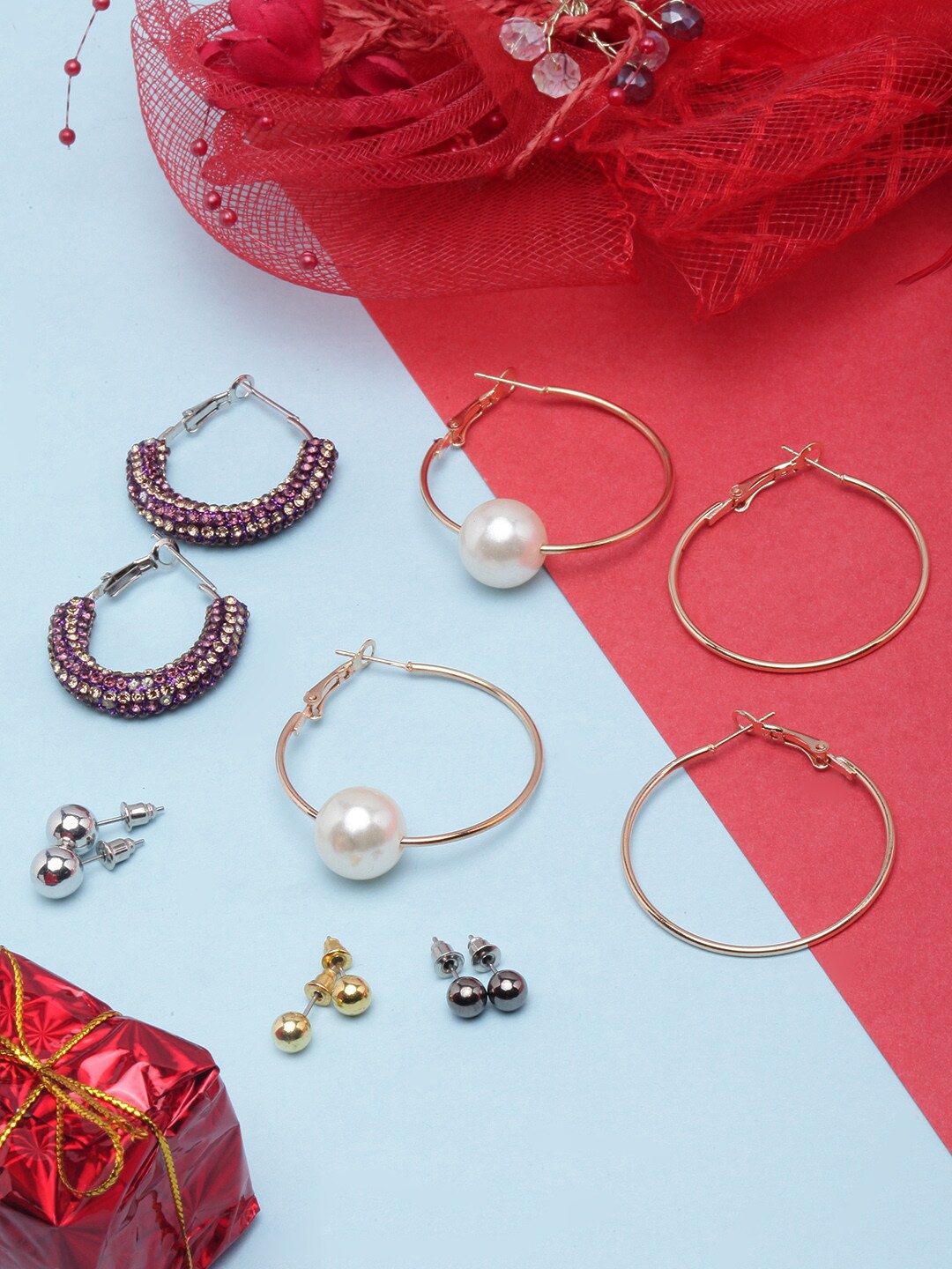 

Awadhi Set Of 6 Gold-Plated Contemporary Earrings