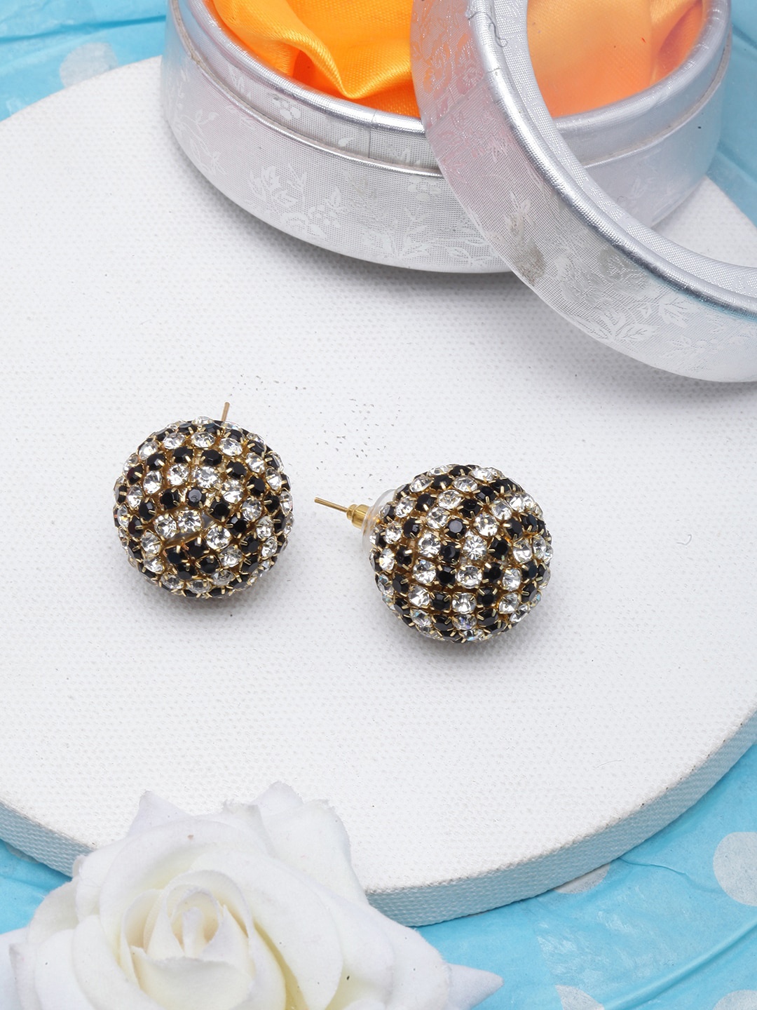 

Awadhi Gold-Plated Circular Rhinestone Studs Earrings