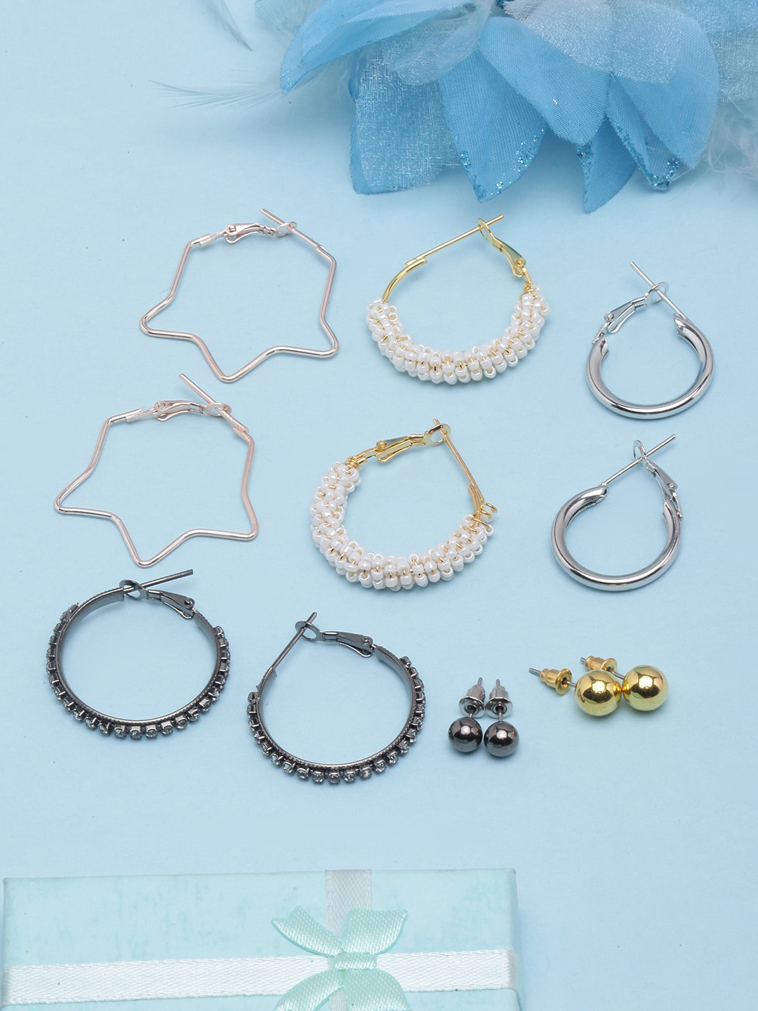

Awadhi Set Of 6 Silver & Gold-Plated Hoop Earrings