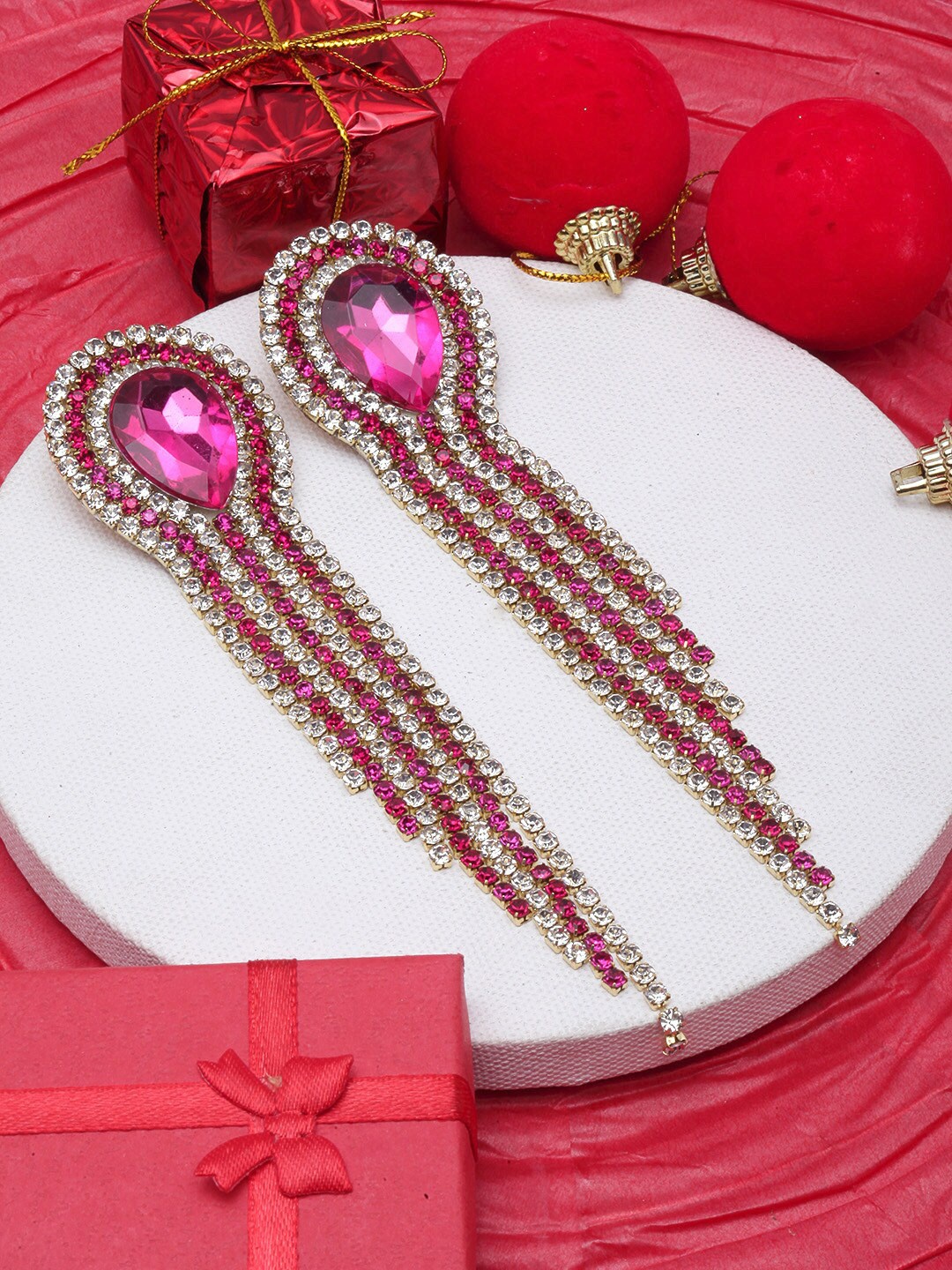 

Awadhi Gold-Plated Stone-Studded Drop Earrings