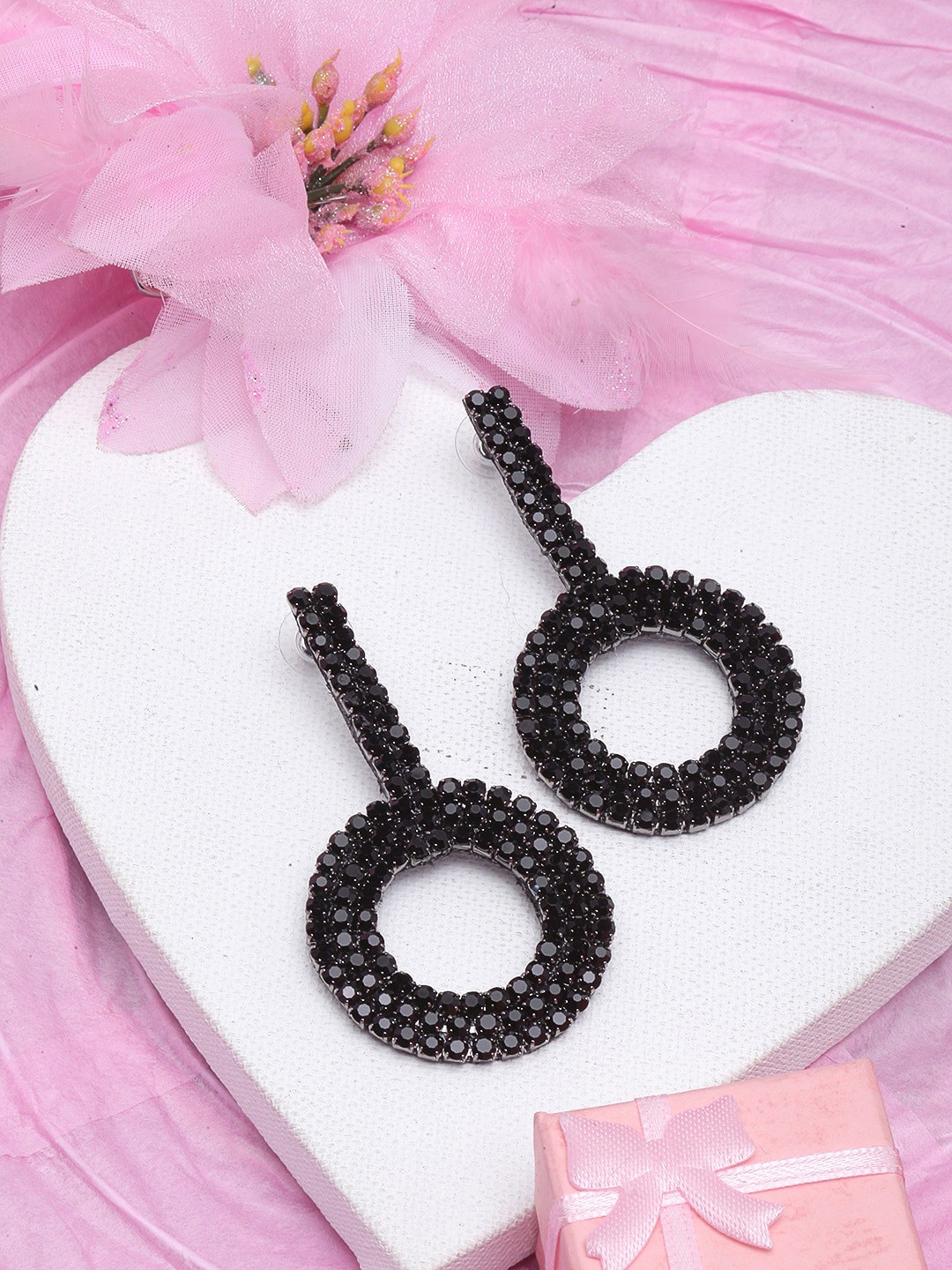 

Awadhi Stone Studded Drop Earrings, Black