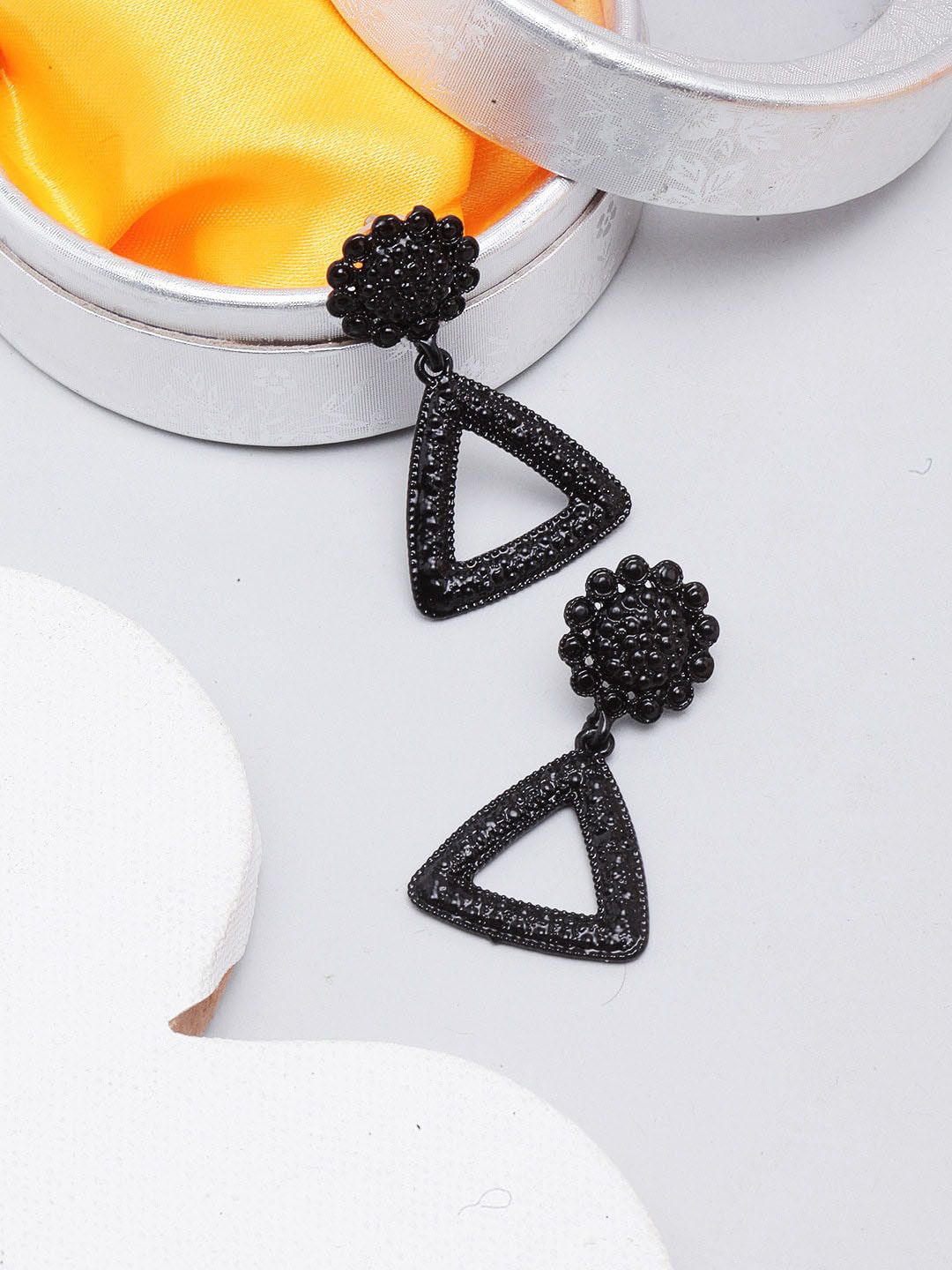 

Awadhi Black-Plated Contemporary Drop Earrings