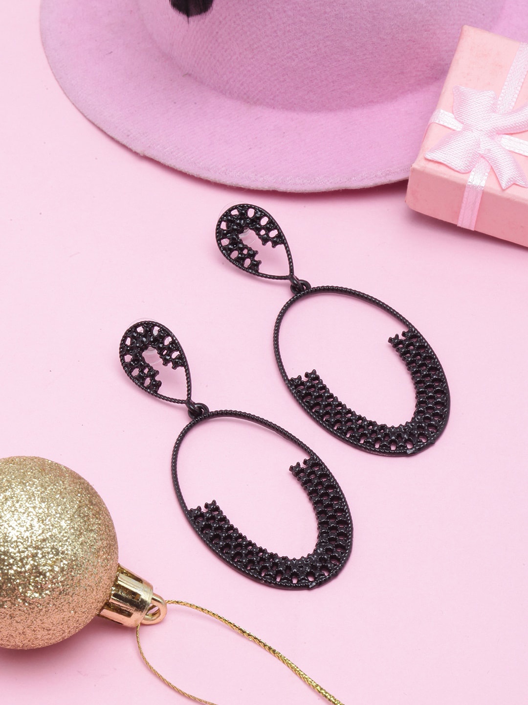 

Awadhi Black-Plated Contemporary Drop Earrings