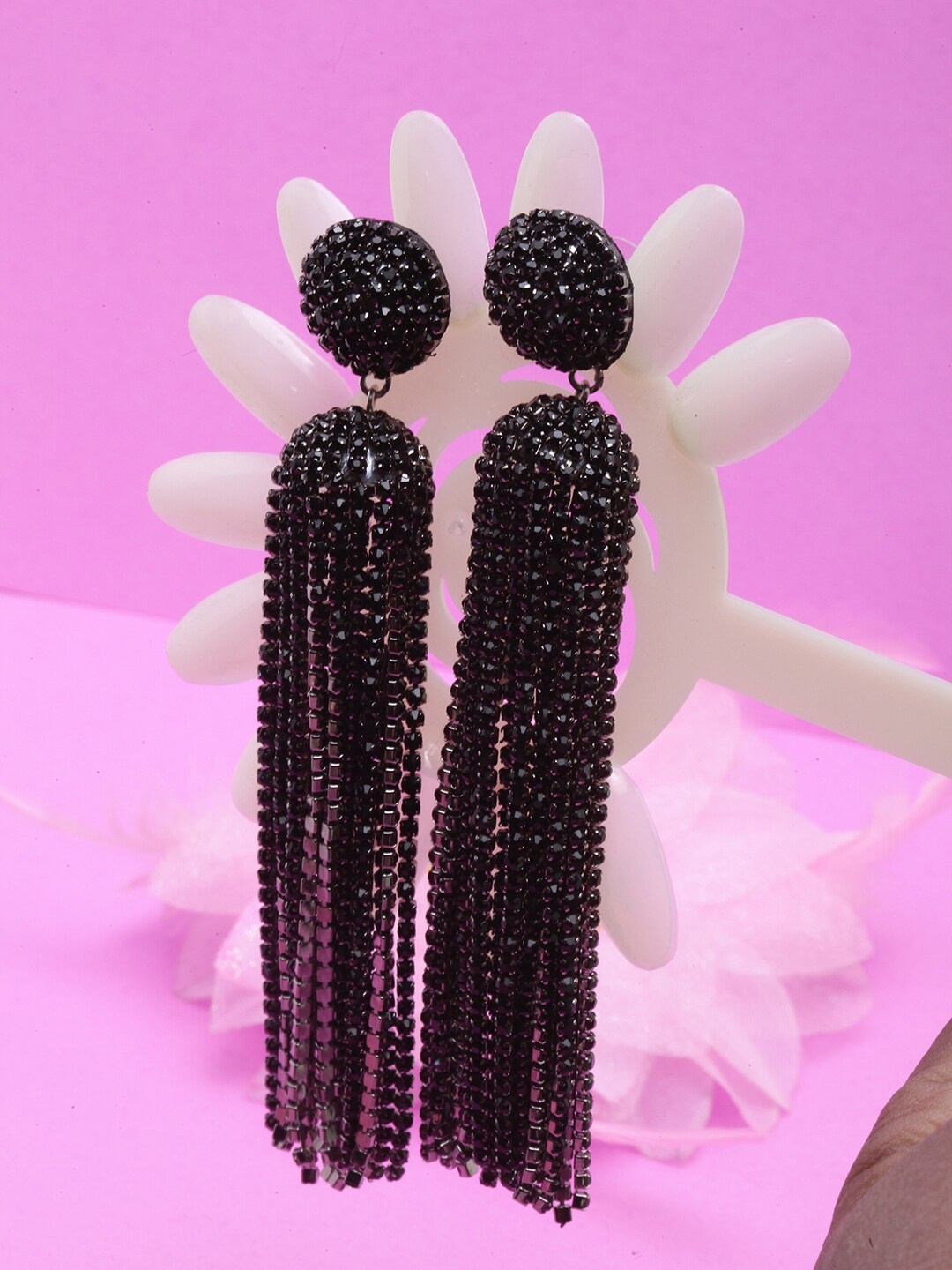 

Awadhi Black-Plated Rhinestone Contemporary Drop Earrings
