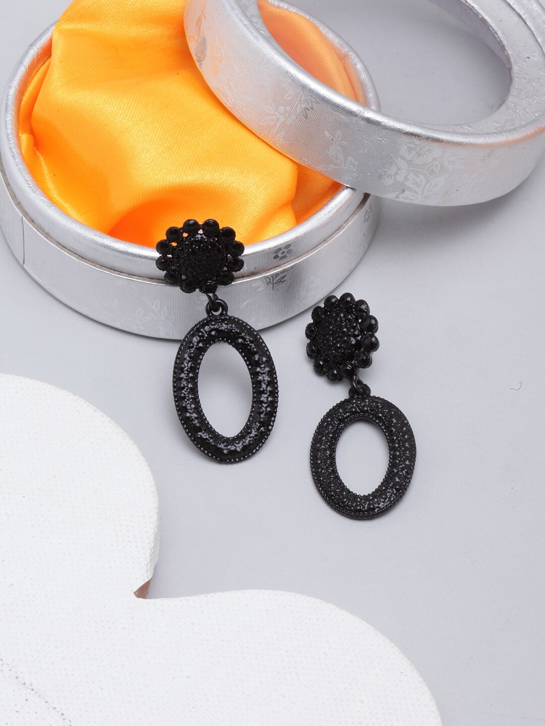 

Awadhi Black-Plated Contemporary Drop Earrings