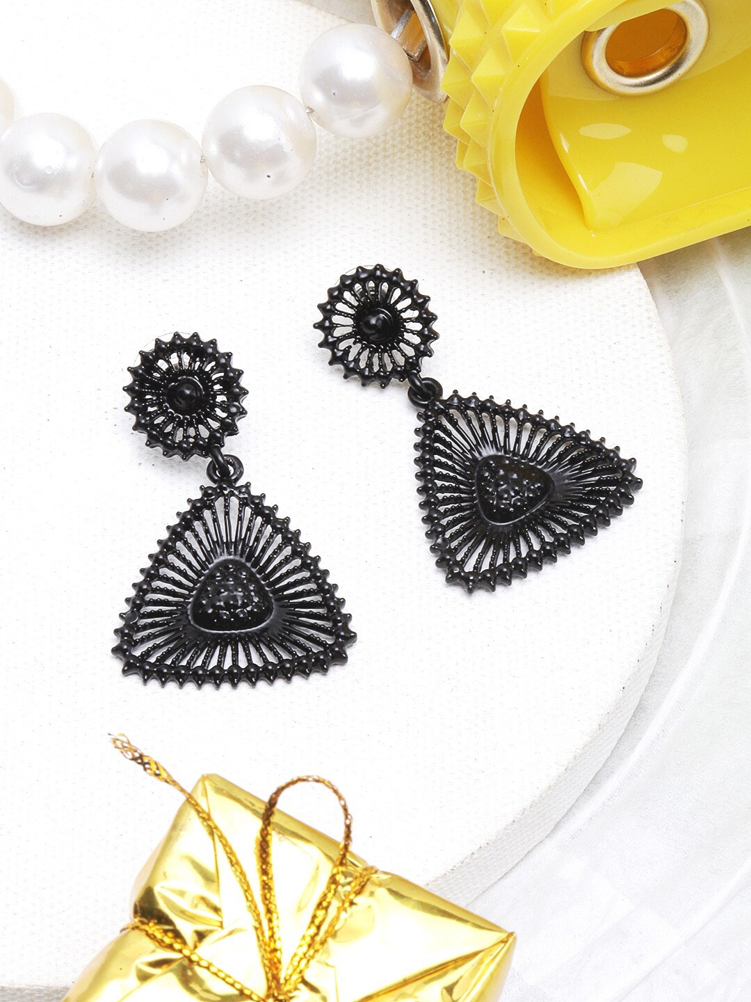

Awadhi Contemporary Drop Earrings, Black