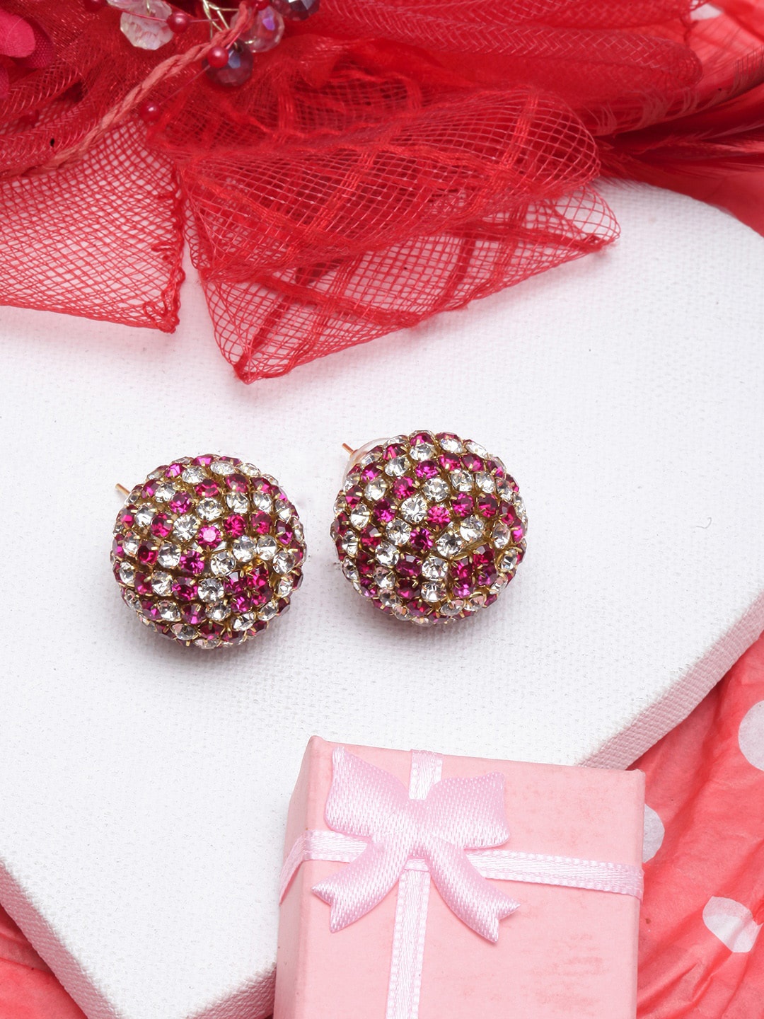 

Awadhi Gold-Plated Circular Rhinestone Studs, Pink