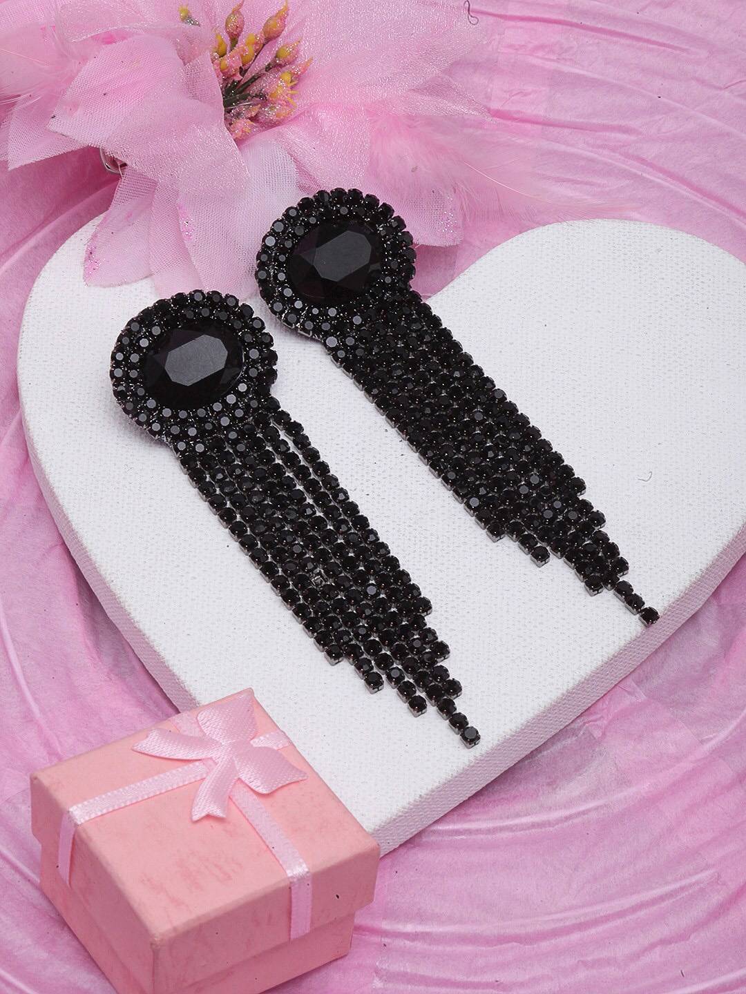 

Awadhi Rhinestone Studded Drop Earrings, Black