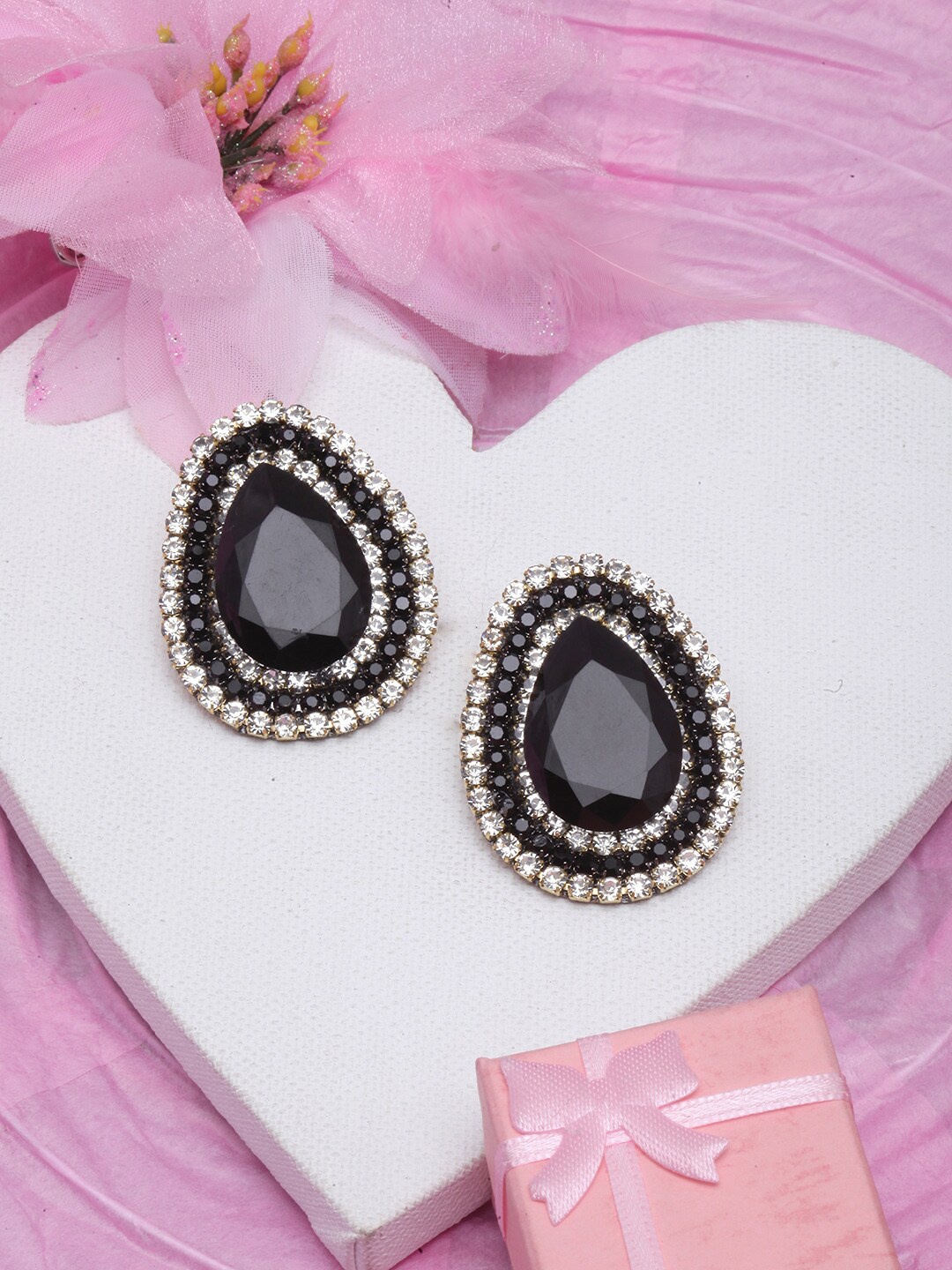 

Awadhi Gold-Plated Rhinestone Contemporary Studs Earrings, Black