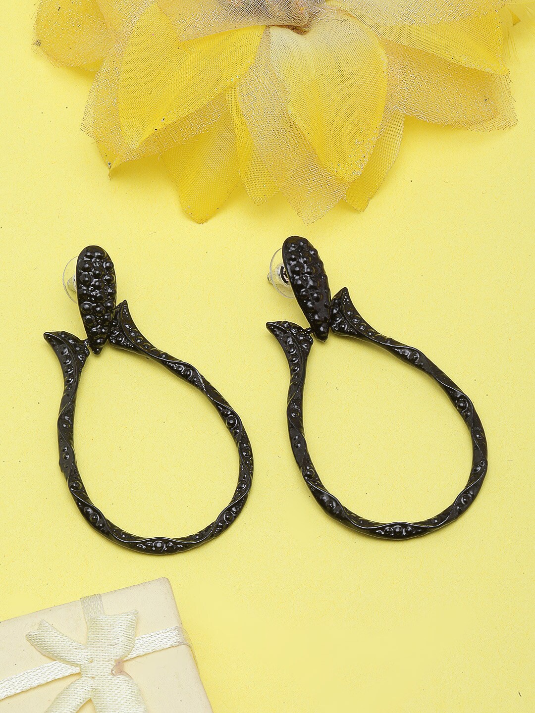 

Awadhi Textured Contemporary Drop Earrings, Black